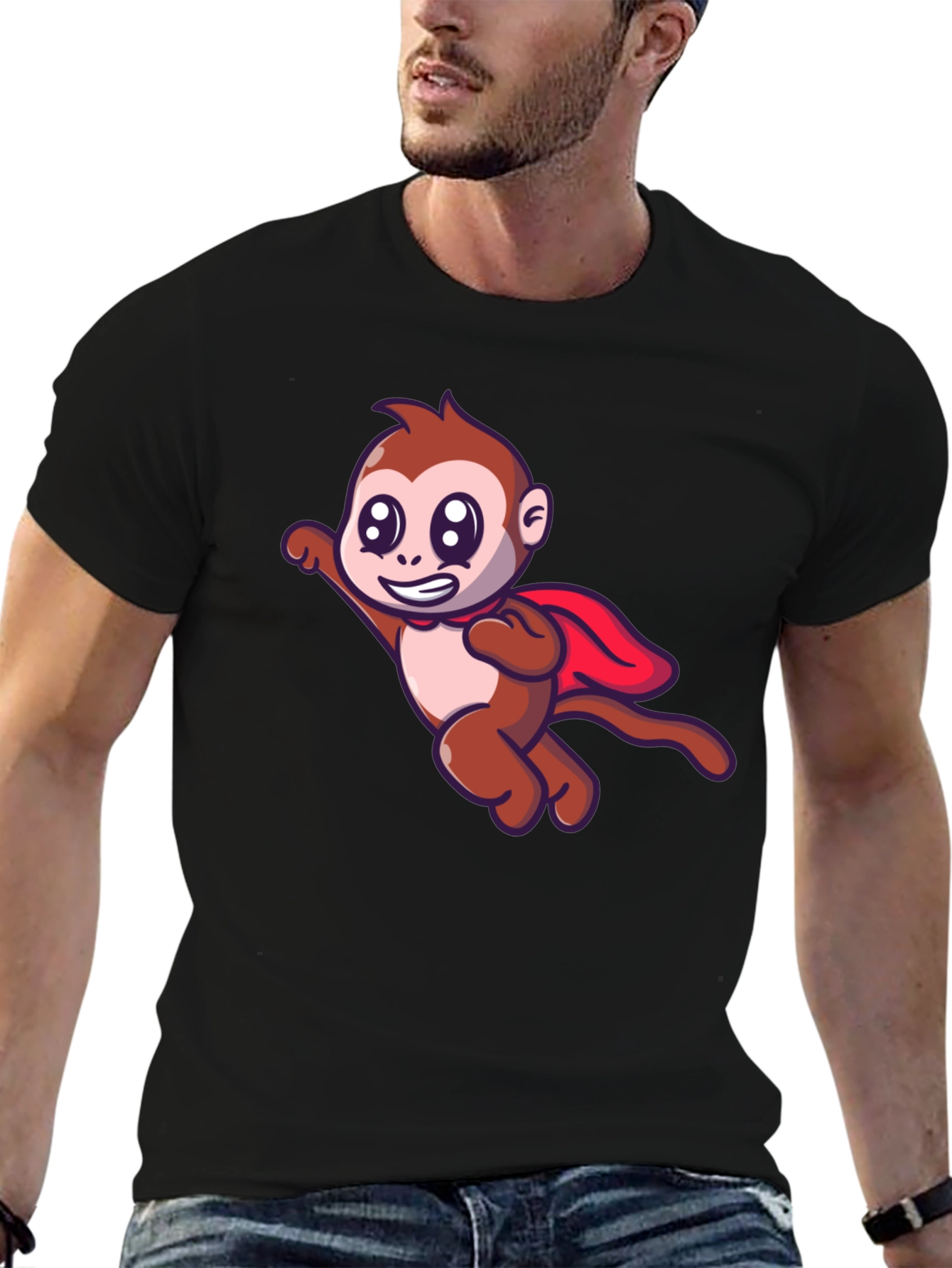 Black Superhero Monkey Black T-Shirt view 6