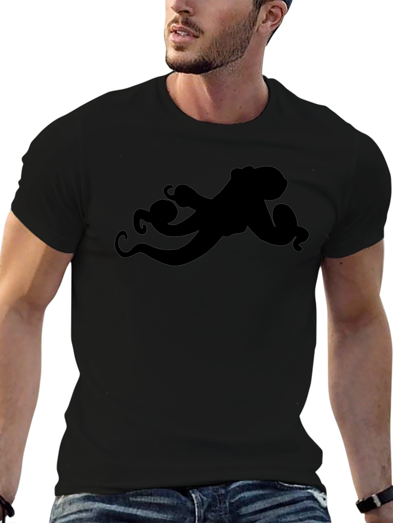 Black Black Octopus Graphic Tee - Unique Design view 6