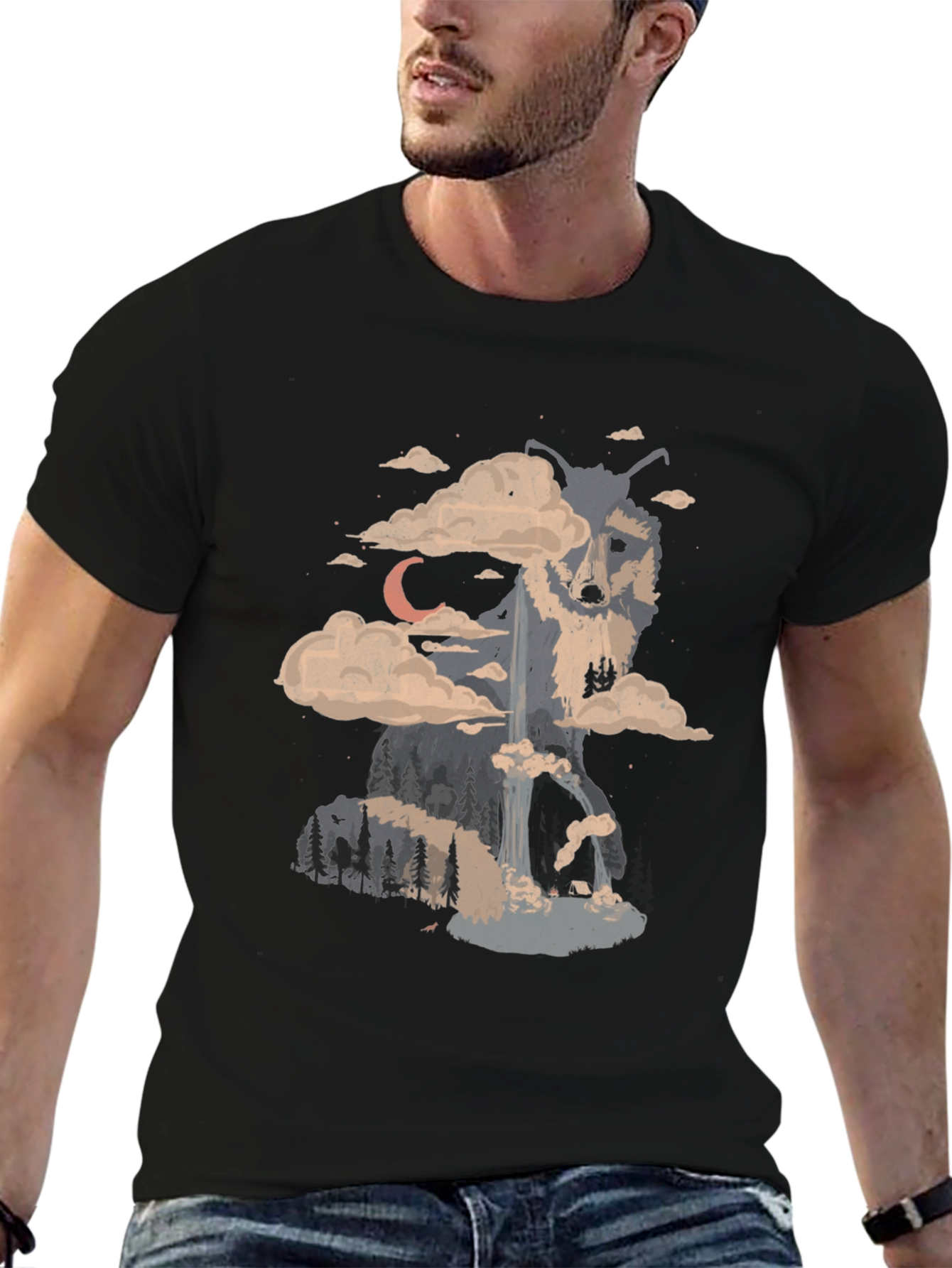 Black Wolf Landscape Graphic Tee - Nature Inspired Print view 6