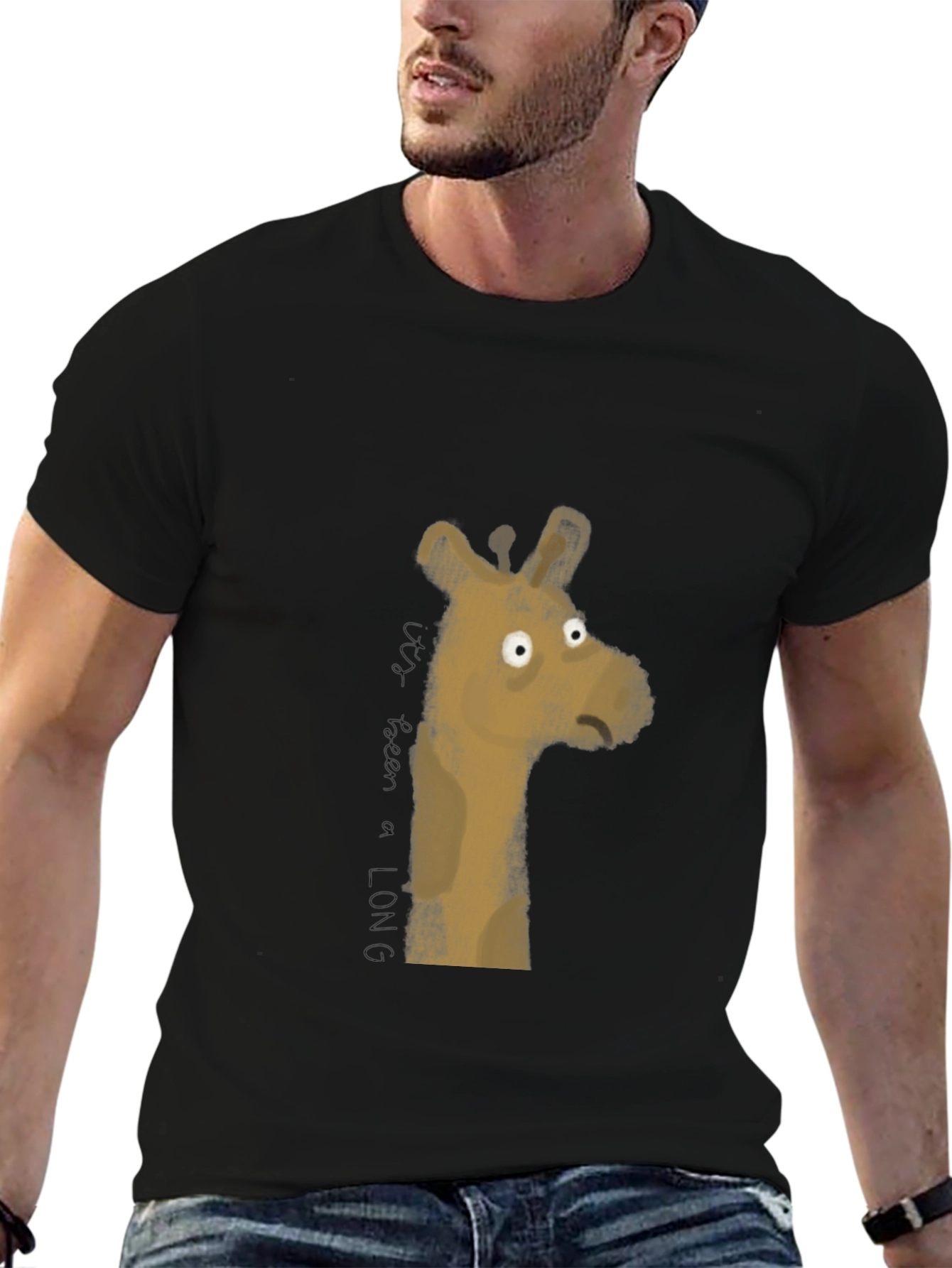 Black Men's Black Giraffe Graphic Tee view 6