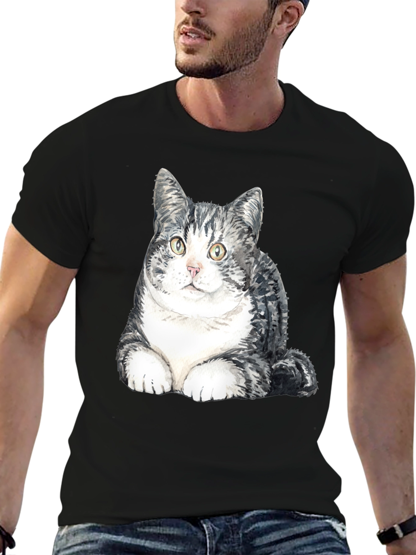 Black Cute Cat Graphic T-Shirt - Soft Cotton Blend view 6