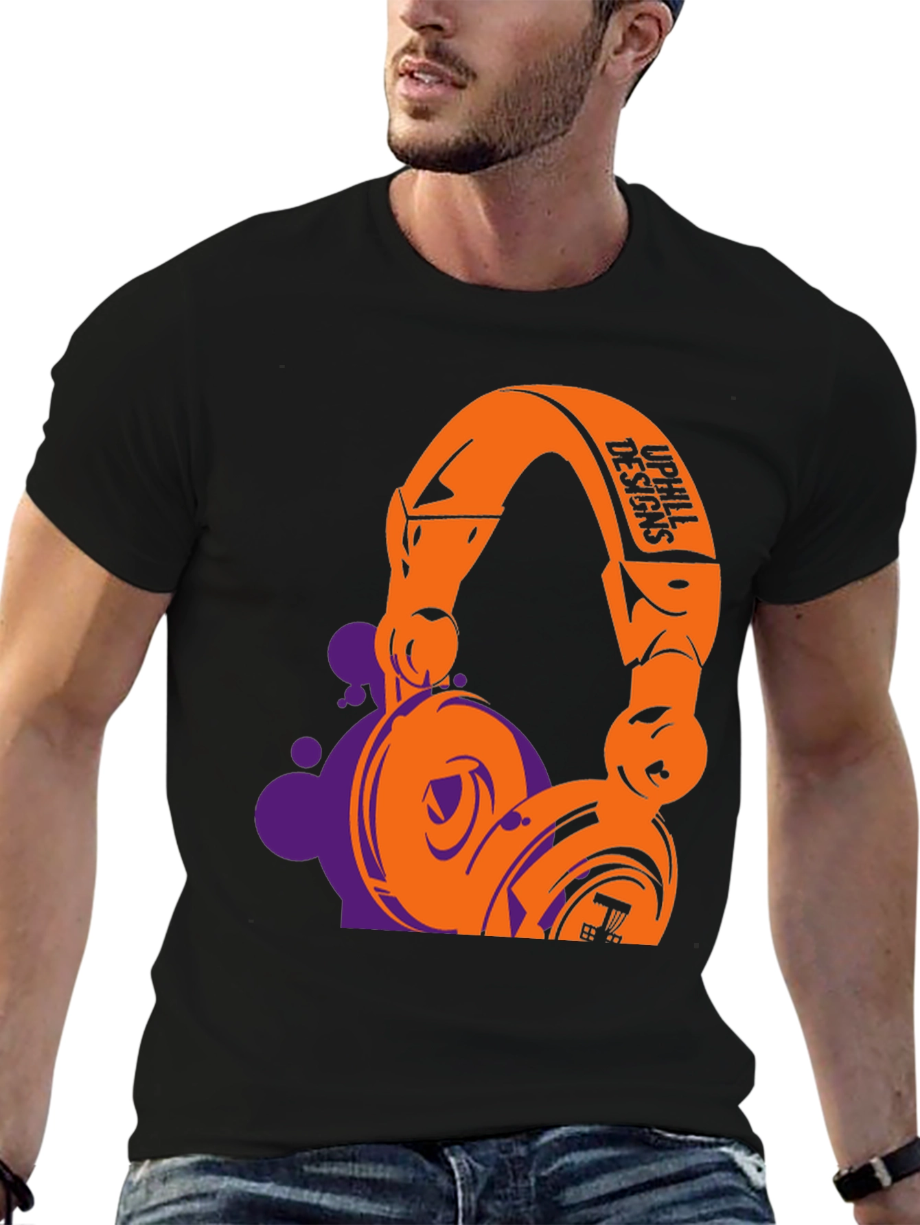 Black Stylish Graphic T-Shirt with Headphone Design view 6