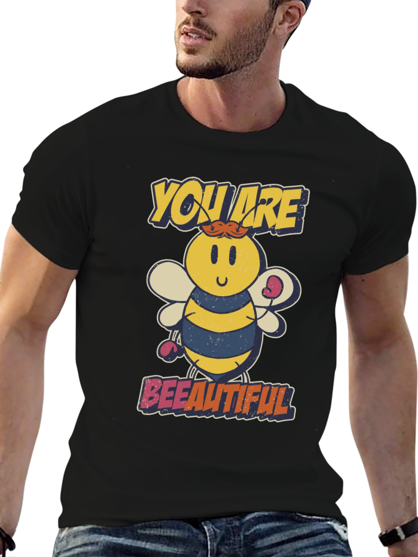 Black Bee-utiful Cartoon Bee Graphic T-Shirt view 6