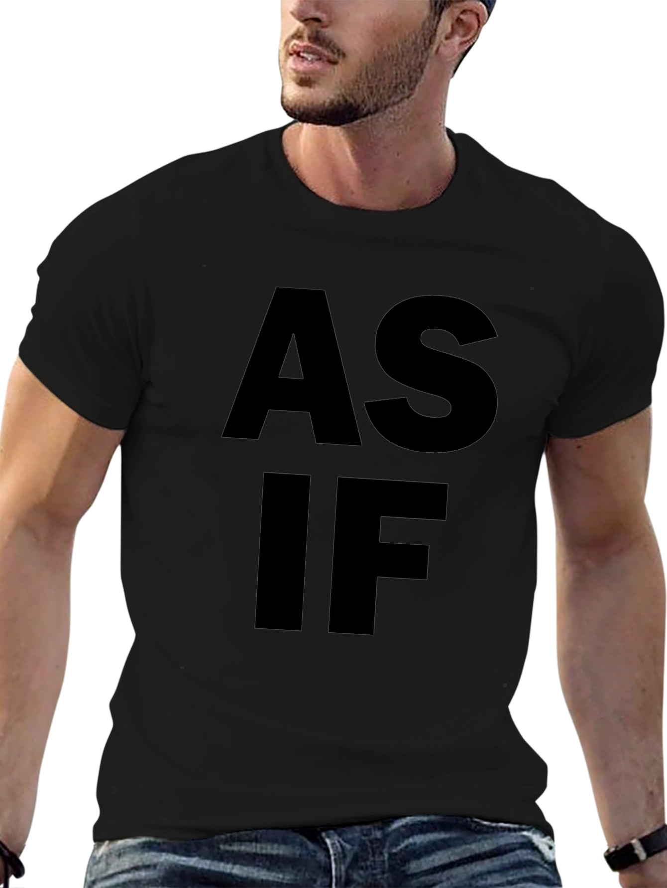 Black As If Graphic Tee - Bold Black Cotton T-Shirt view 6