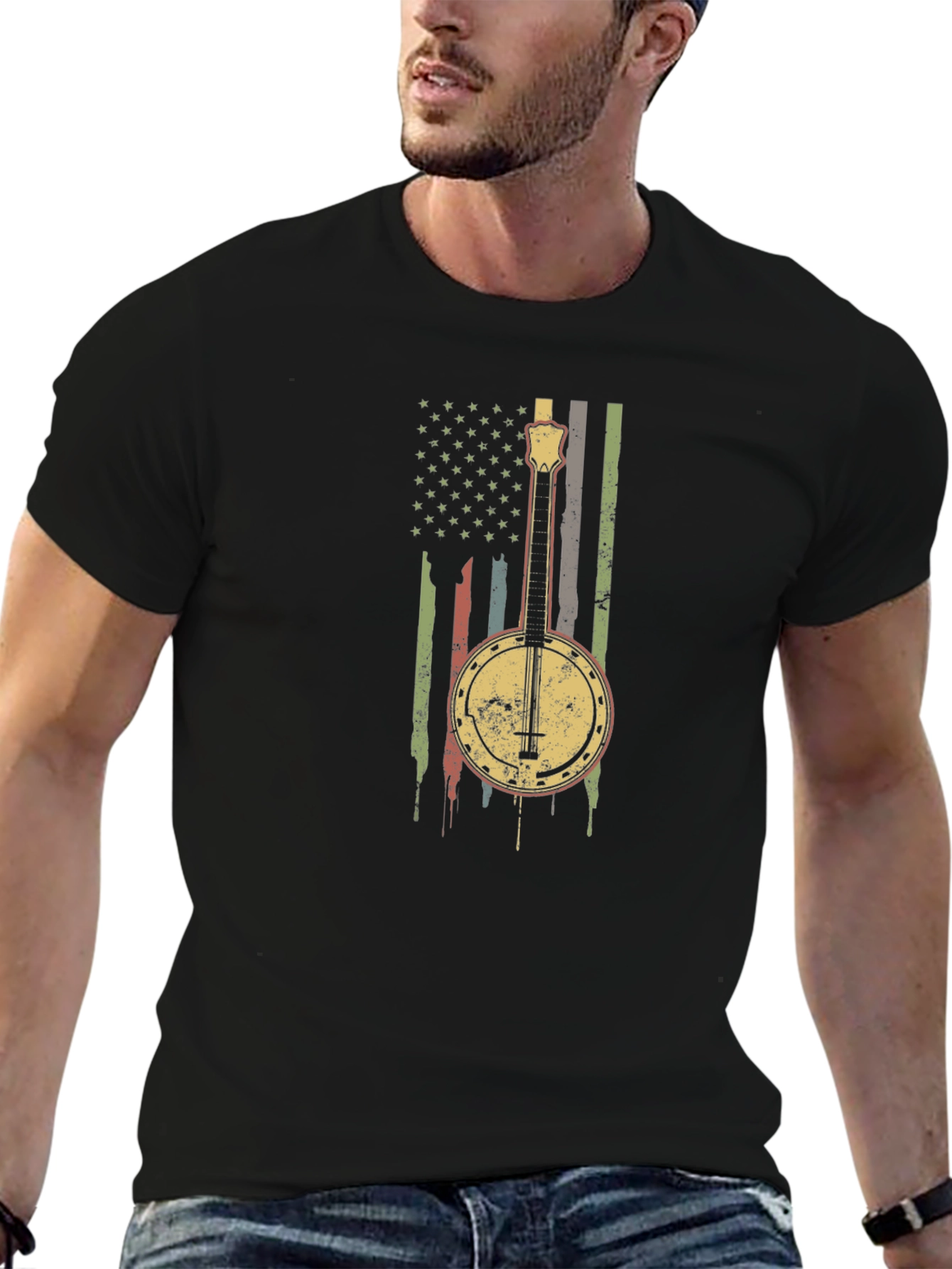 Black Banjo American Flag Graphic Tee view 6