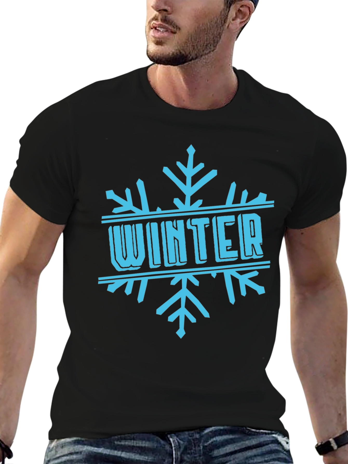 Black Winter Snowflake Graphic Black T-Shirt view 6