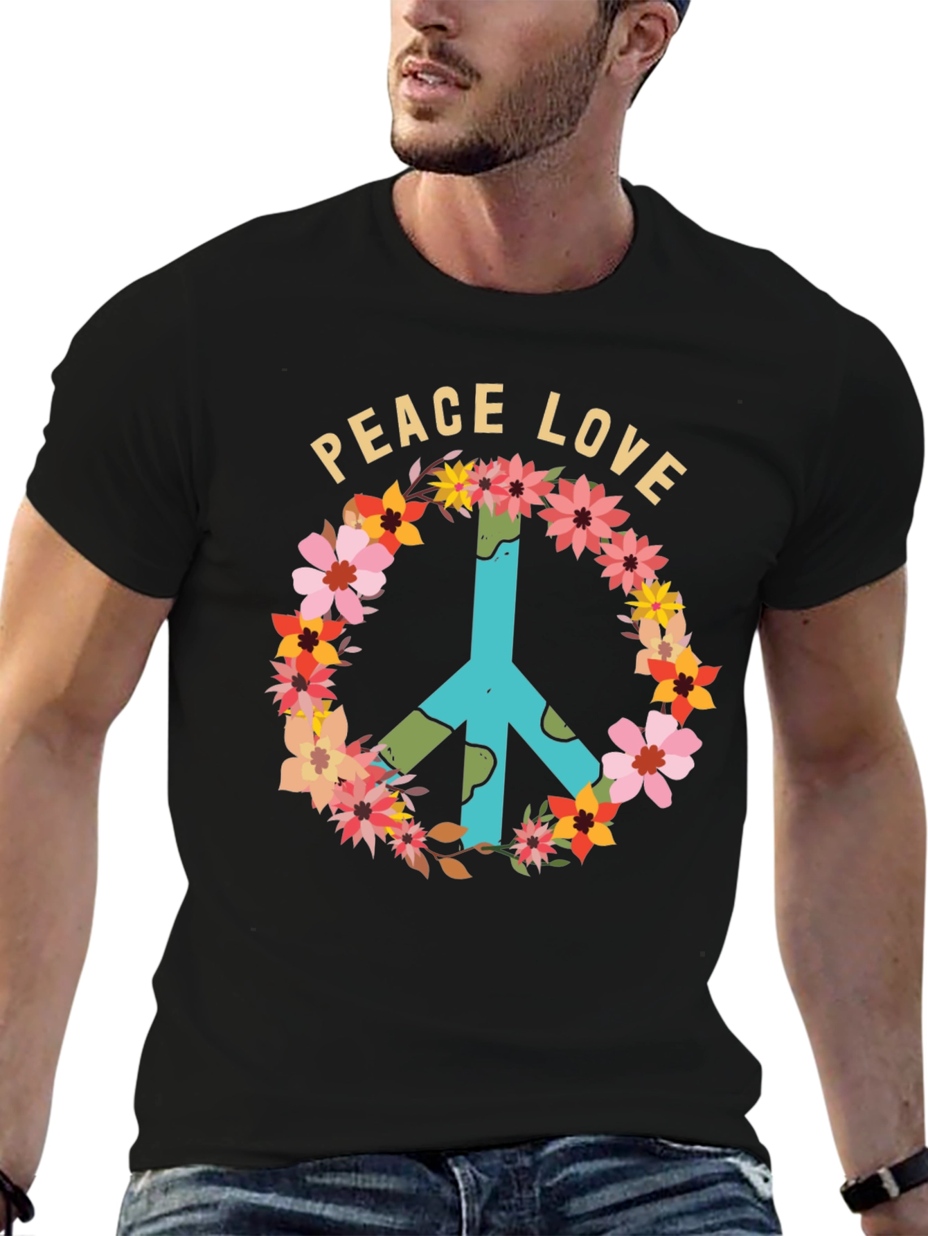 Black Peace Love Floral Sign T-Shirt view 6