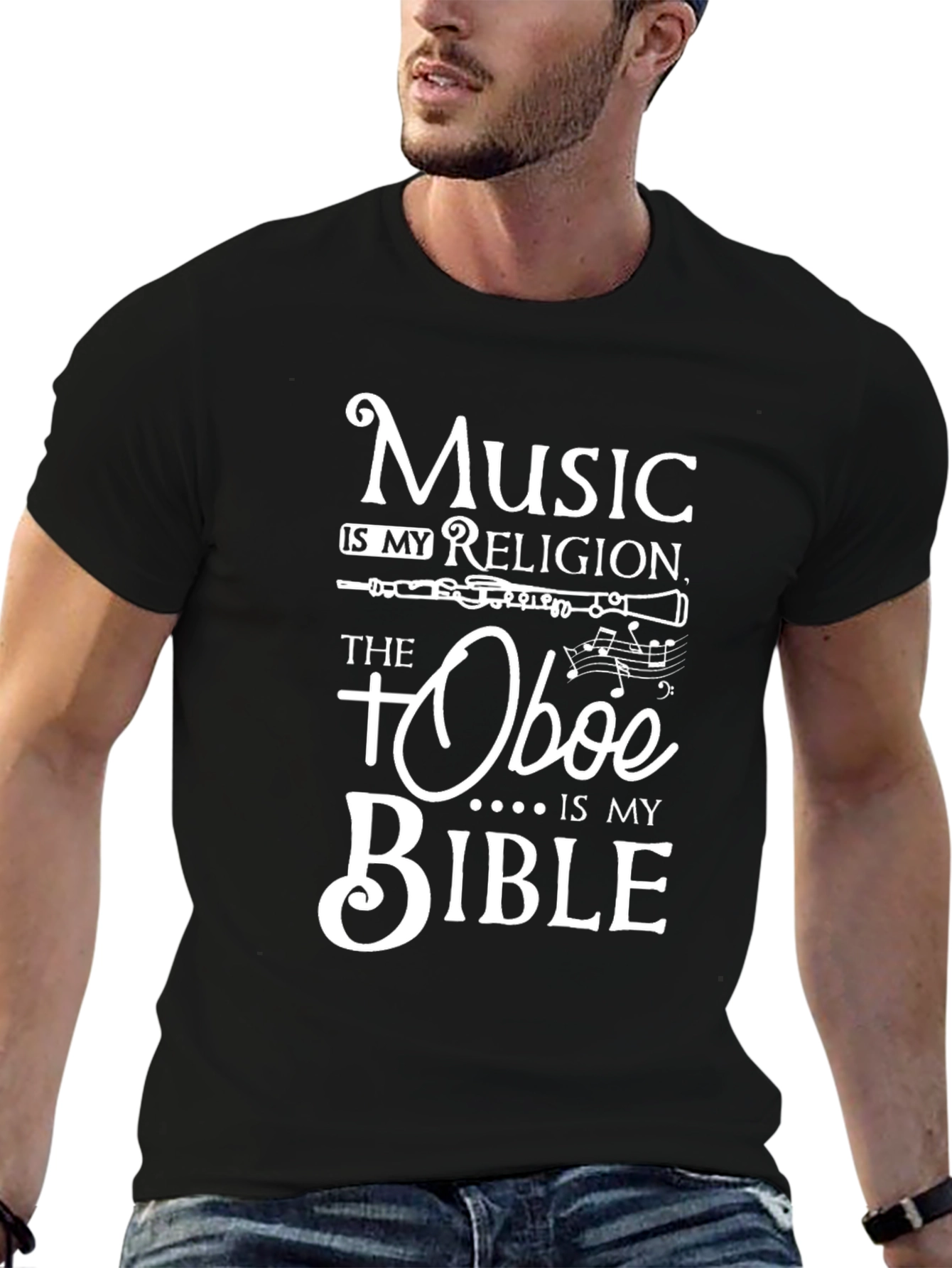 Black Music is My Religion Oboe Bible T-Shirt view 6