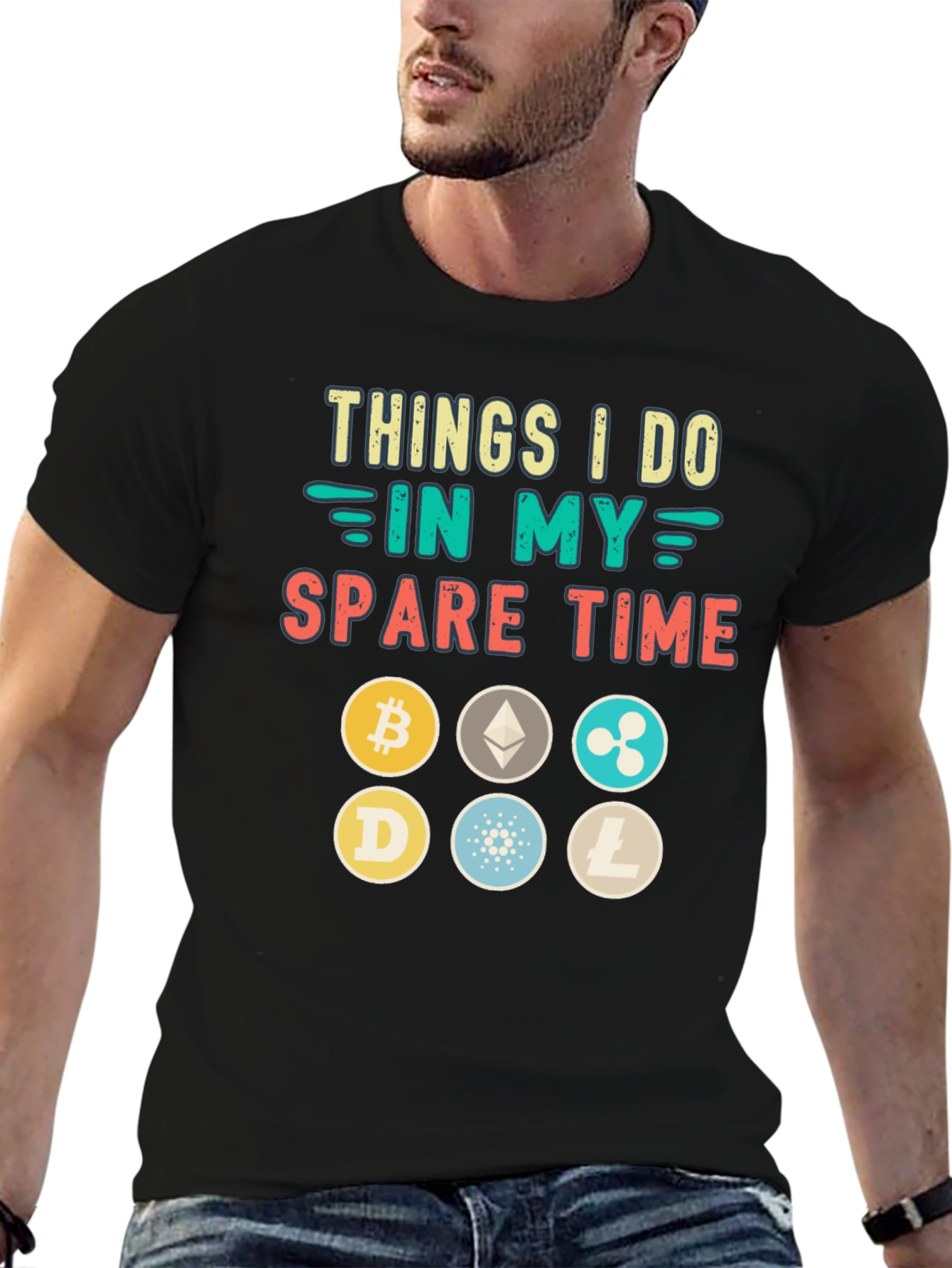 Black Crypto Spare Time T-Shirt - Bitcoin, Ethereum, Dogecoin view 6