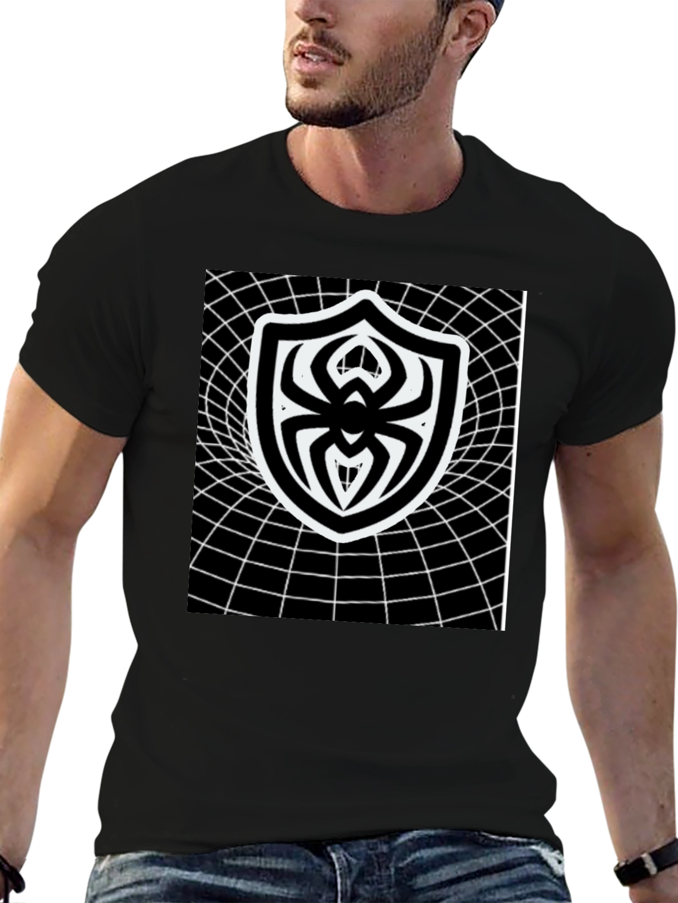 Black Spider Shield Black T-Shirt view 6