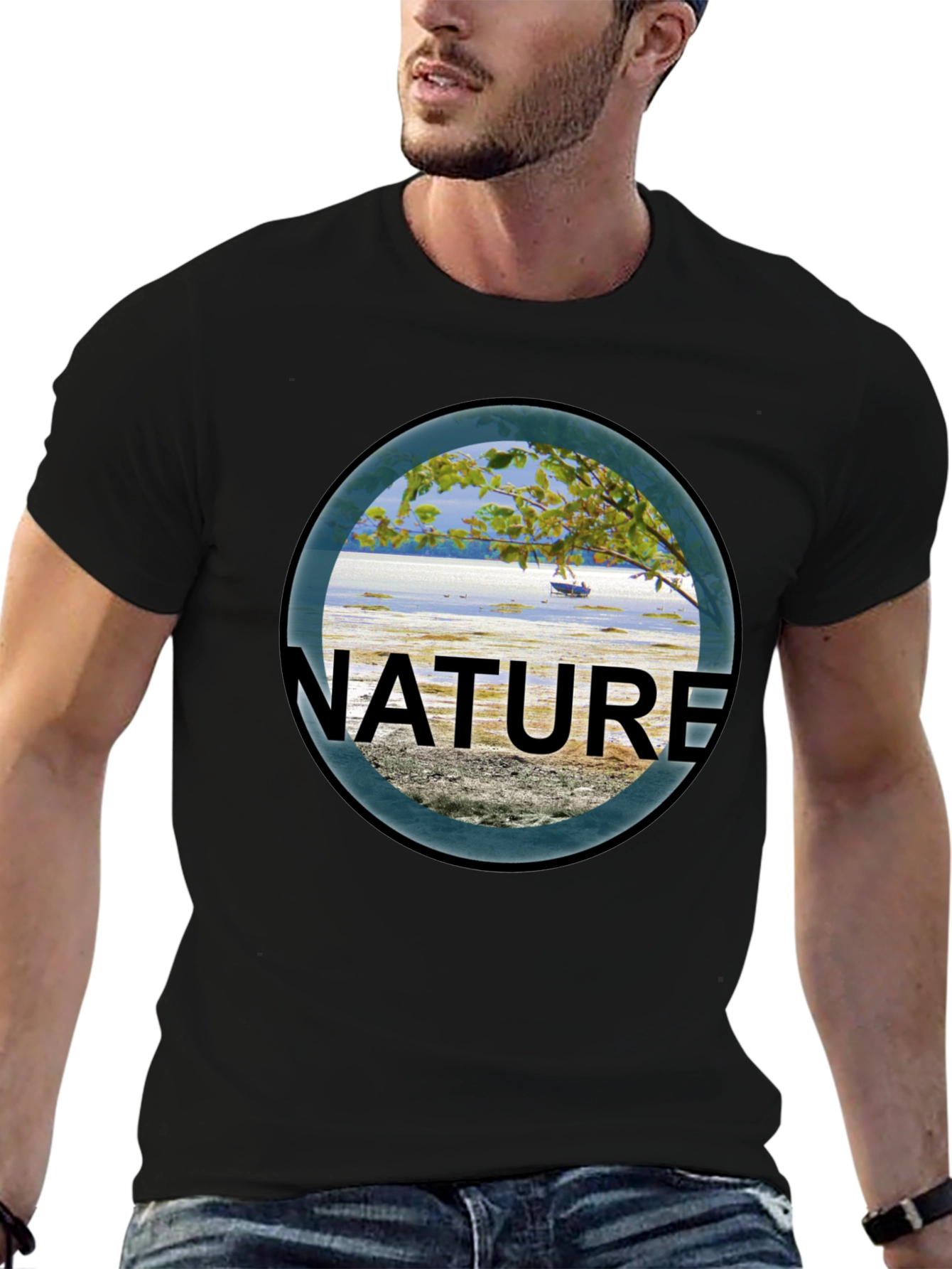 Black Nature Scene Graphic Black T-Shirt view 6