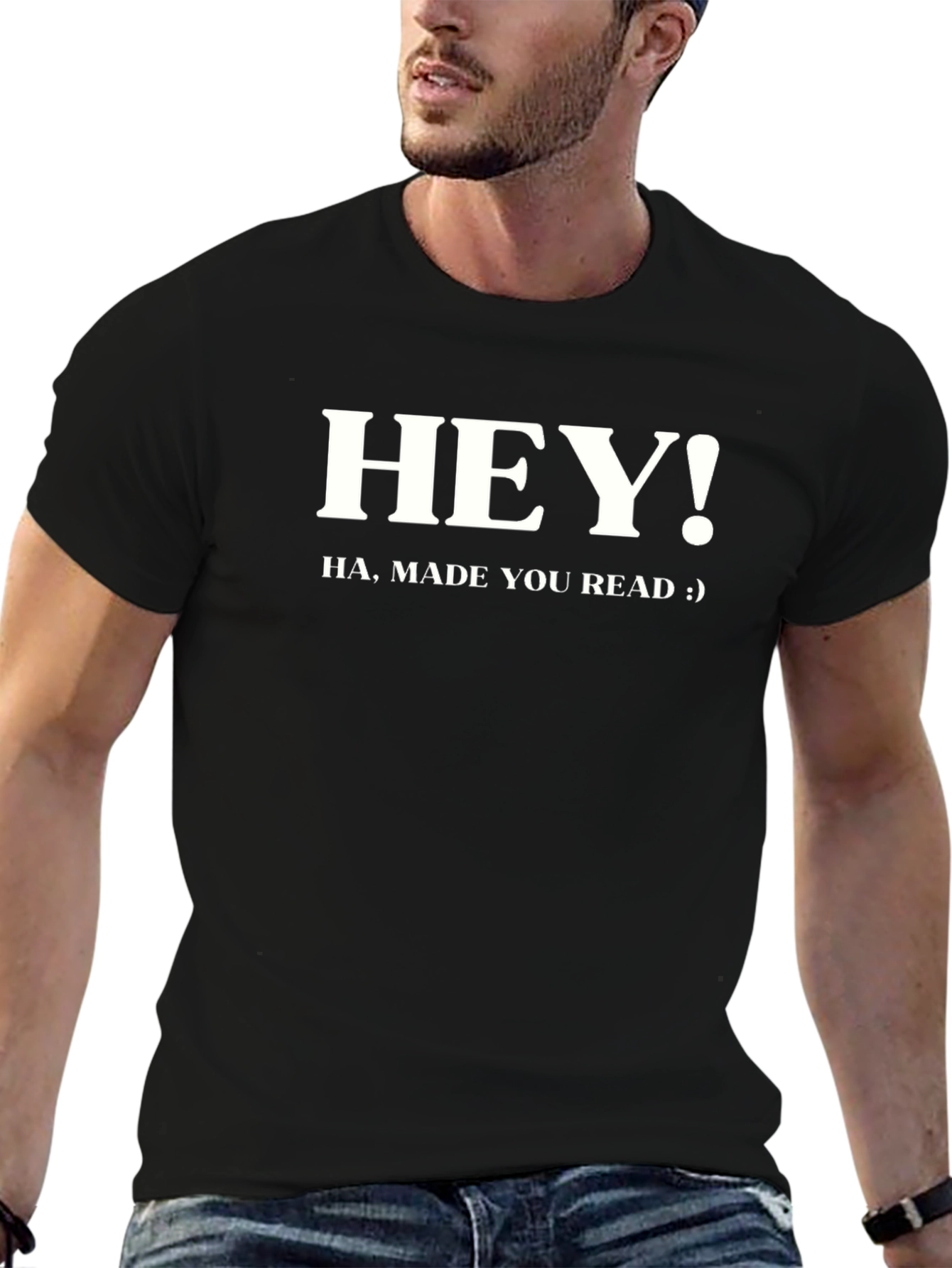 Black Hey! Read This Black Cotton Graphic Tee view 6