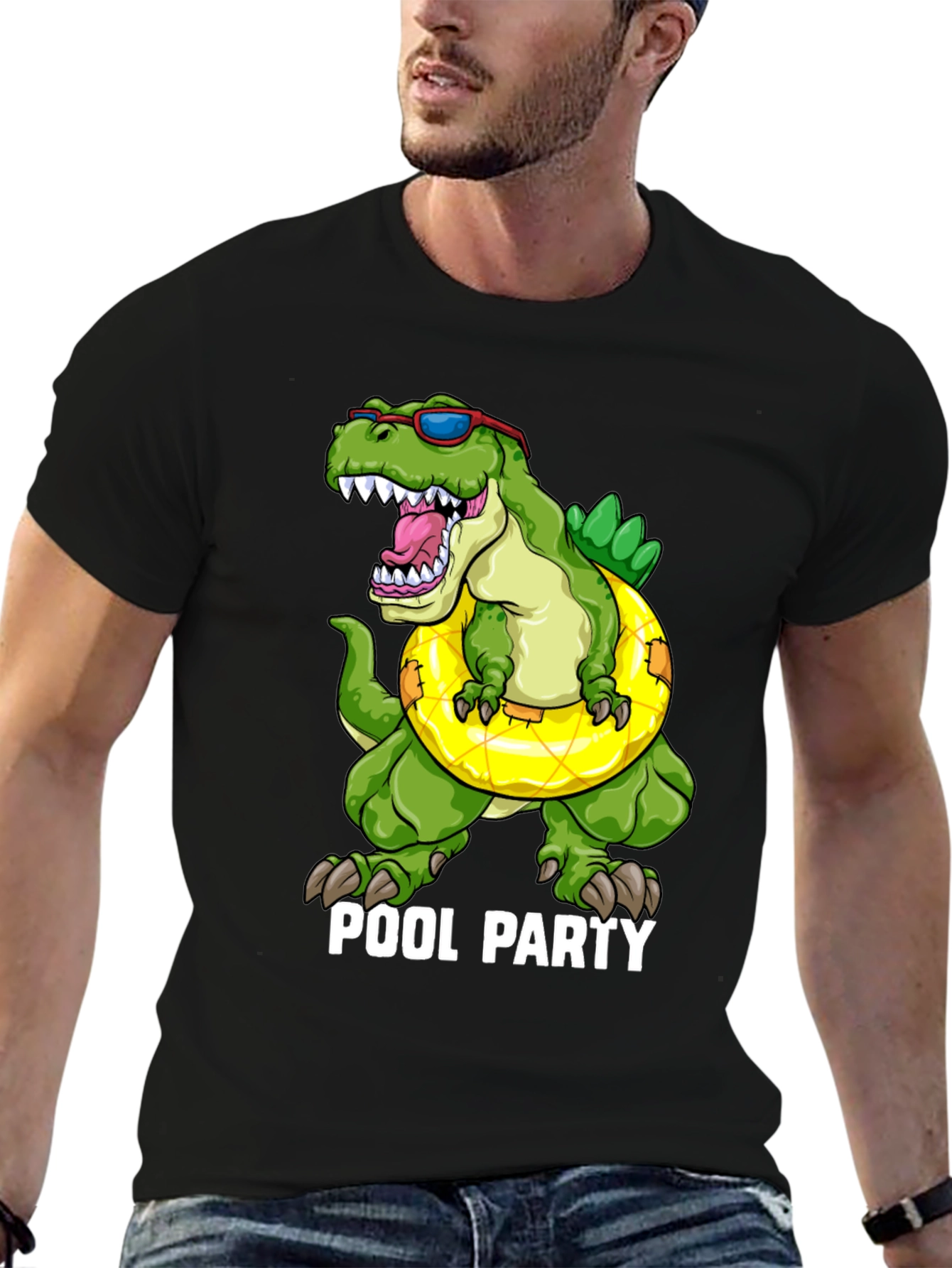 Black Dino Pool Party T-Shirt - Funny Summer Apparel view 6