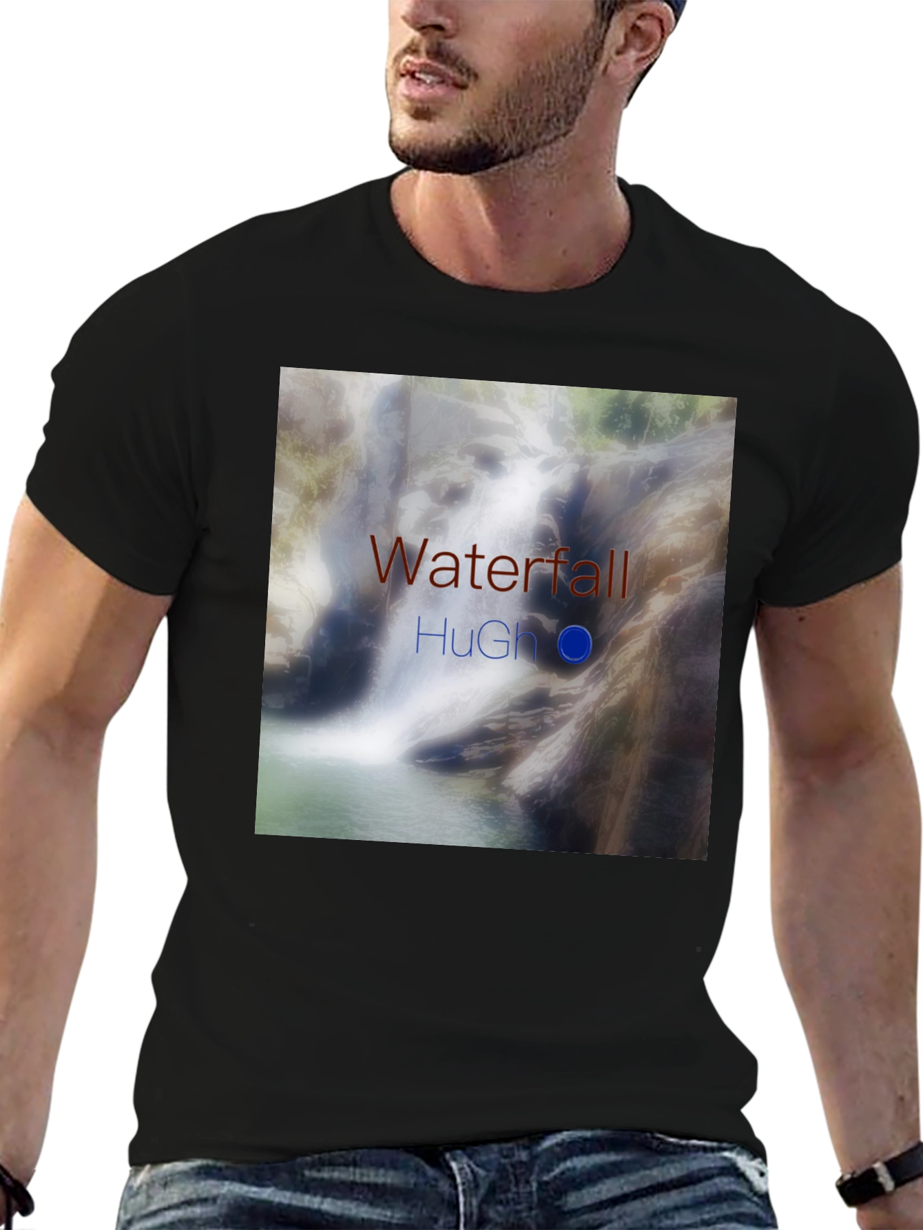 Black Waterfall Graphic Tee - Nature Inspired Design view 6