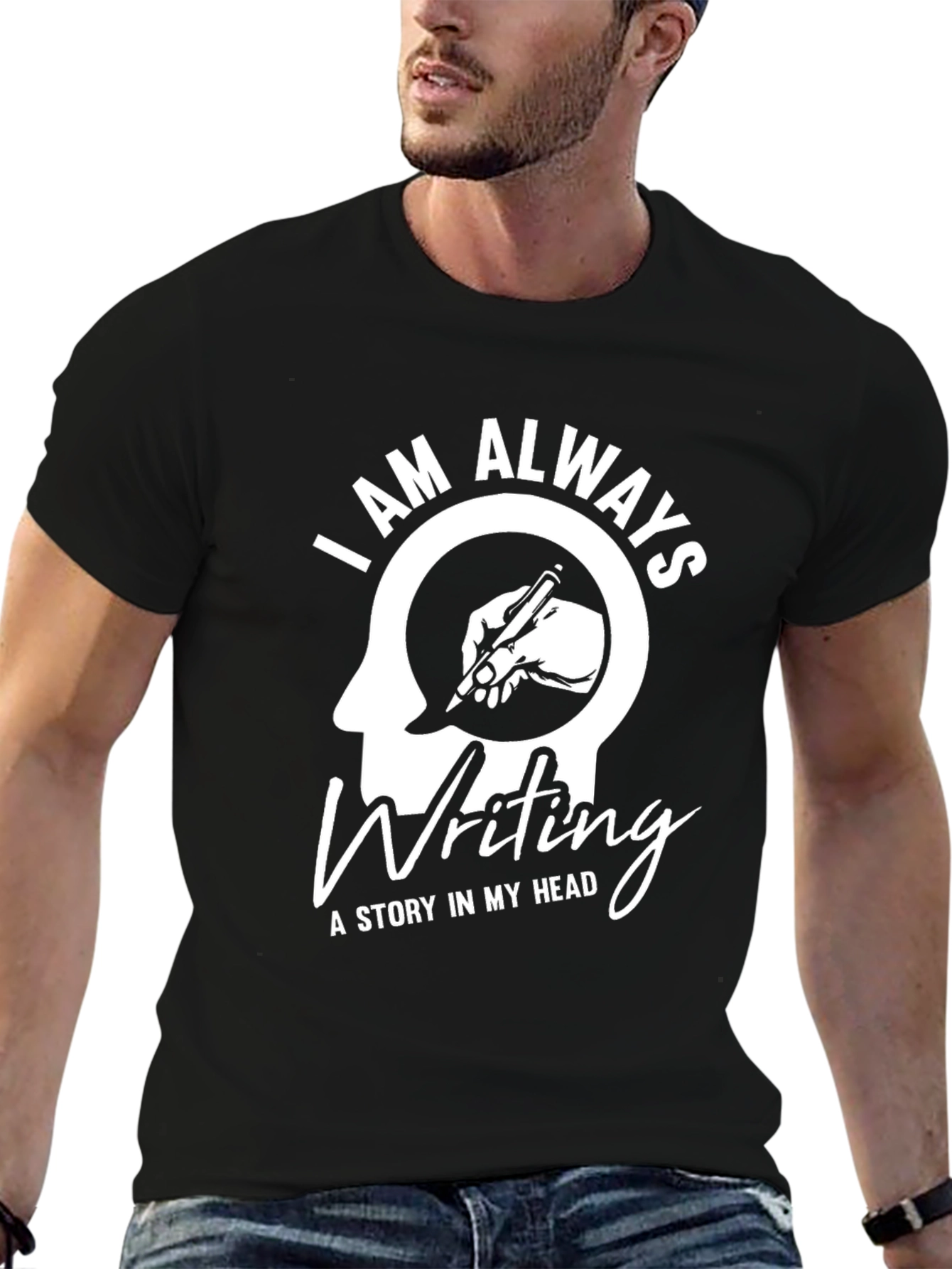 Black I Am Always Writing T-Shirt view 6