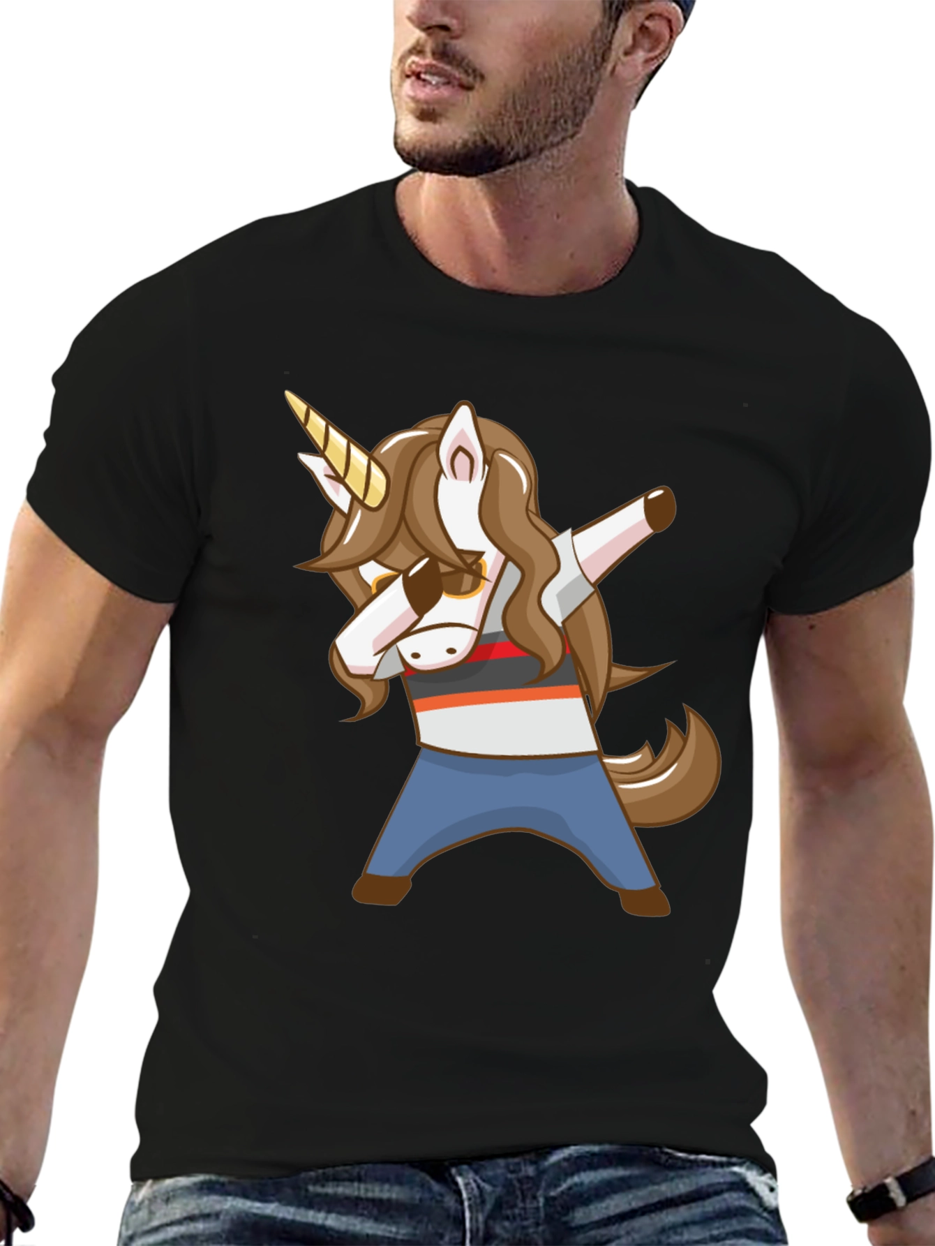Black Dabbing Unicorn Graphic T-Shirt view 6