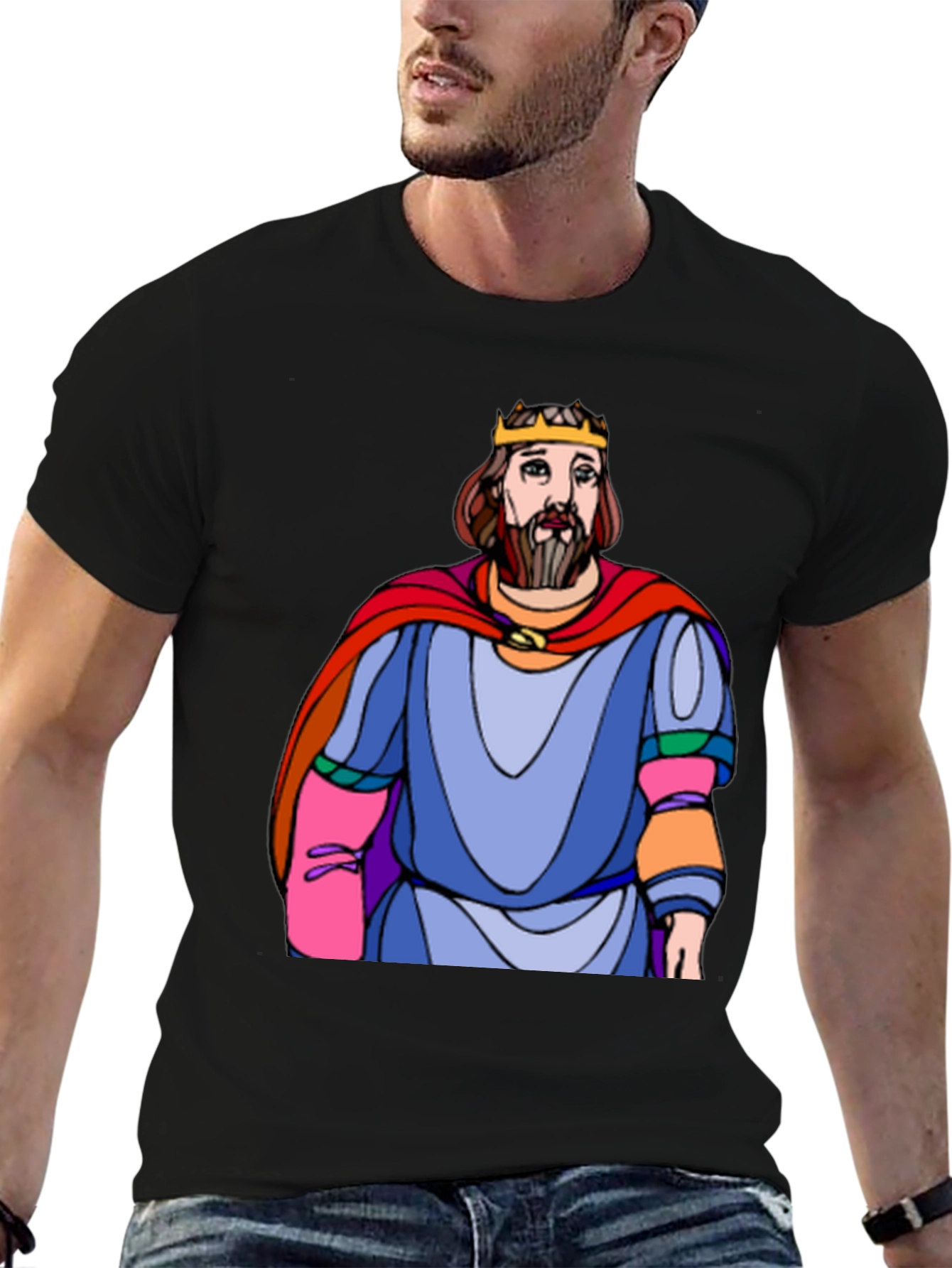Black King Cartoon Graphic Black T-Shirt view 6