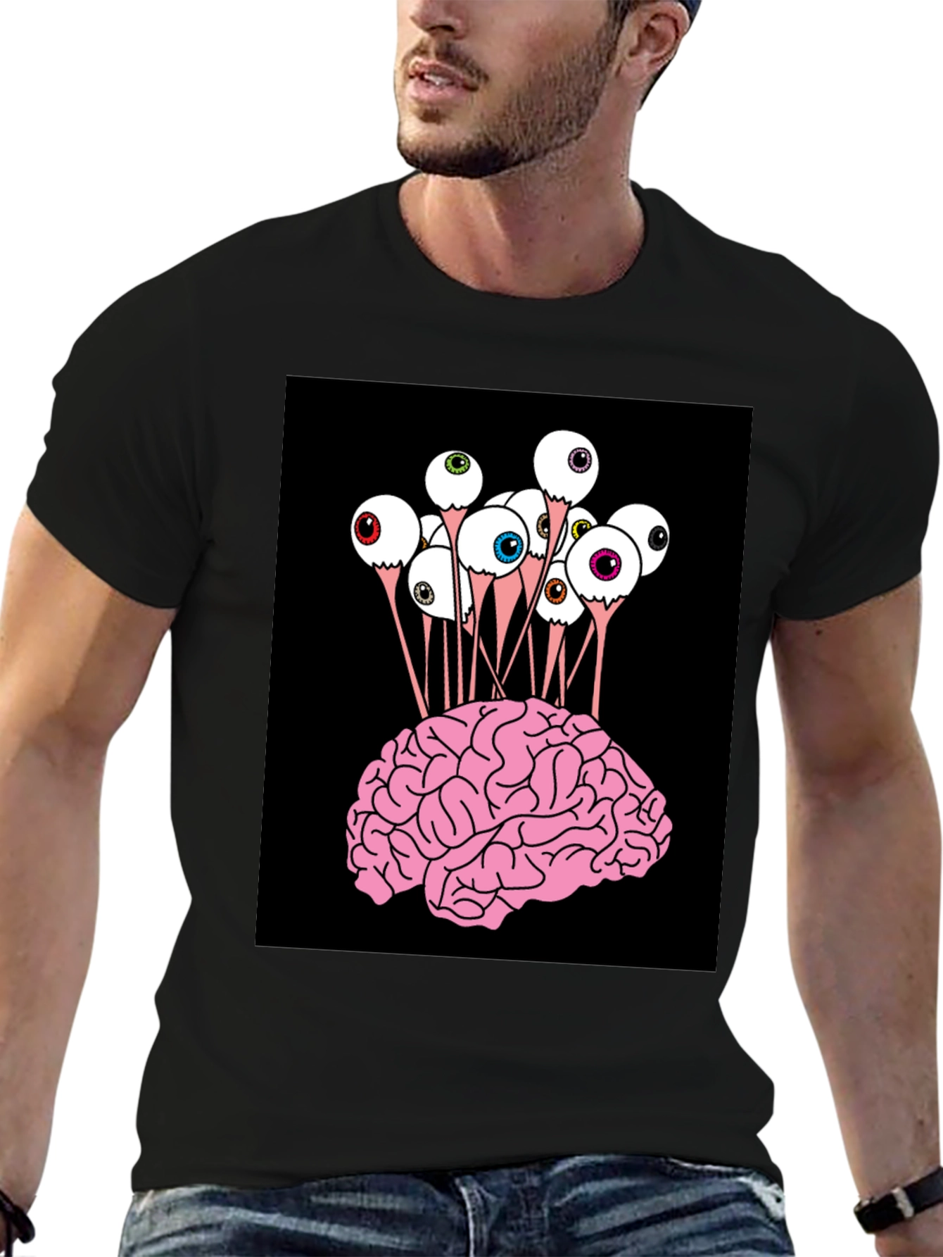 Black Brain & Eyeballs Graphic Tee view 6