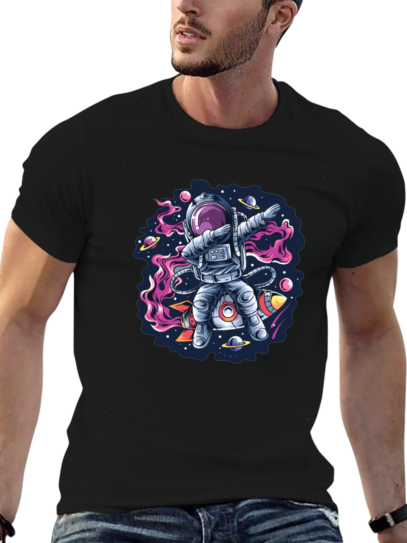 Black Astronaut Dab T-Shirt - Galaxy Space Design view 6