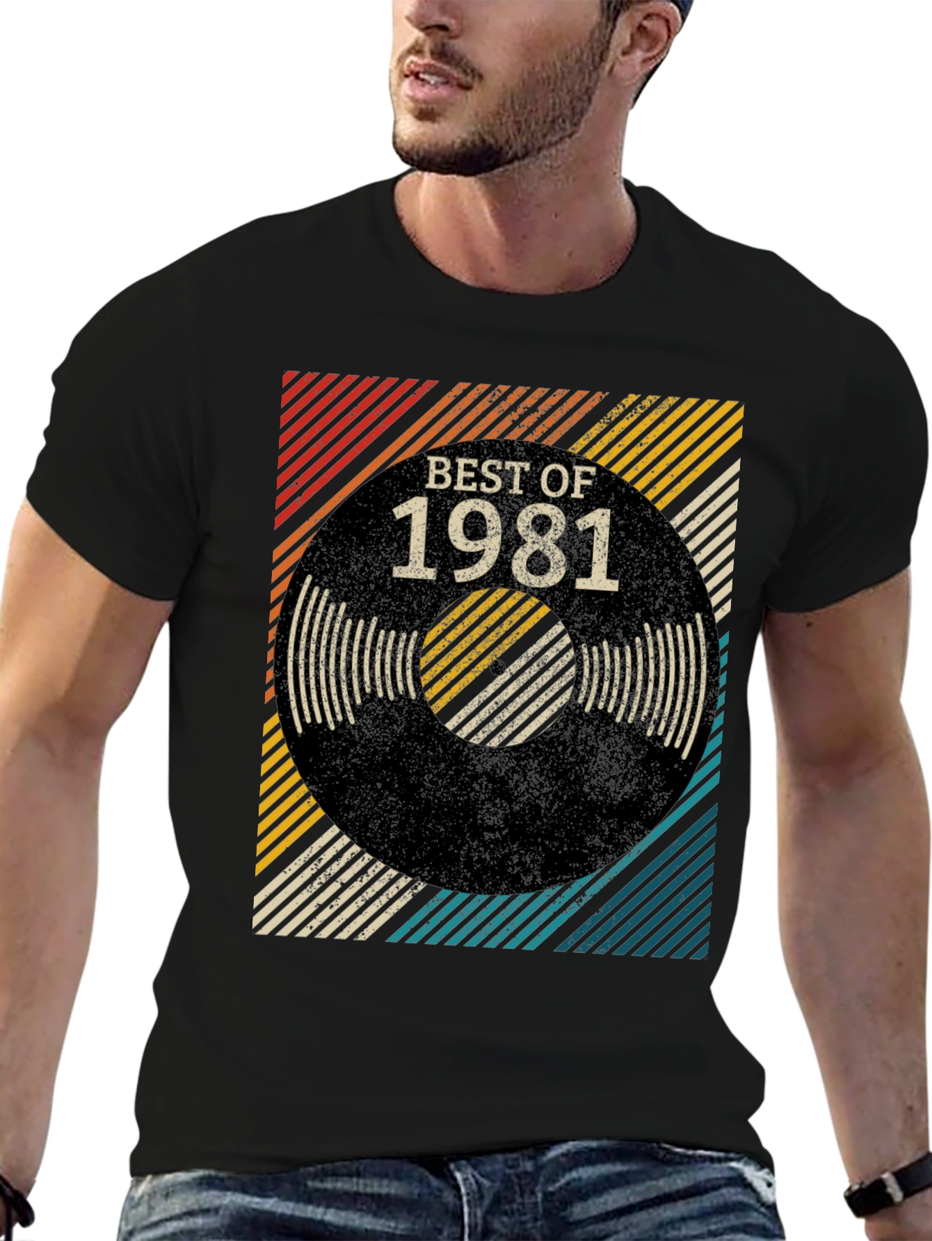 Black Best of 1981 Retro Vinyl T-Shirt view 6