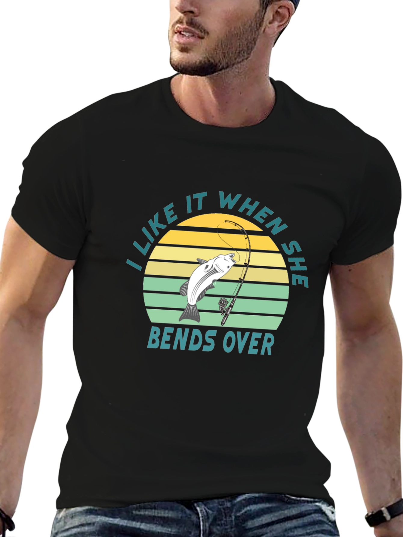 Black Fishing Humor T-Shirt - I Like It When She Bends Over view 6