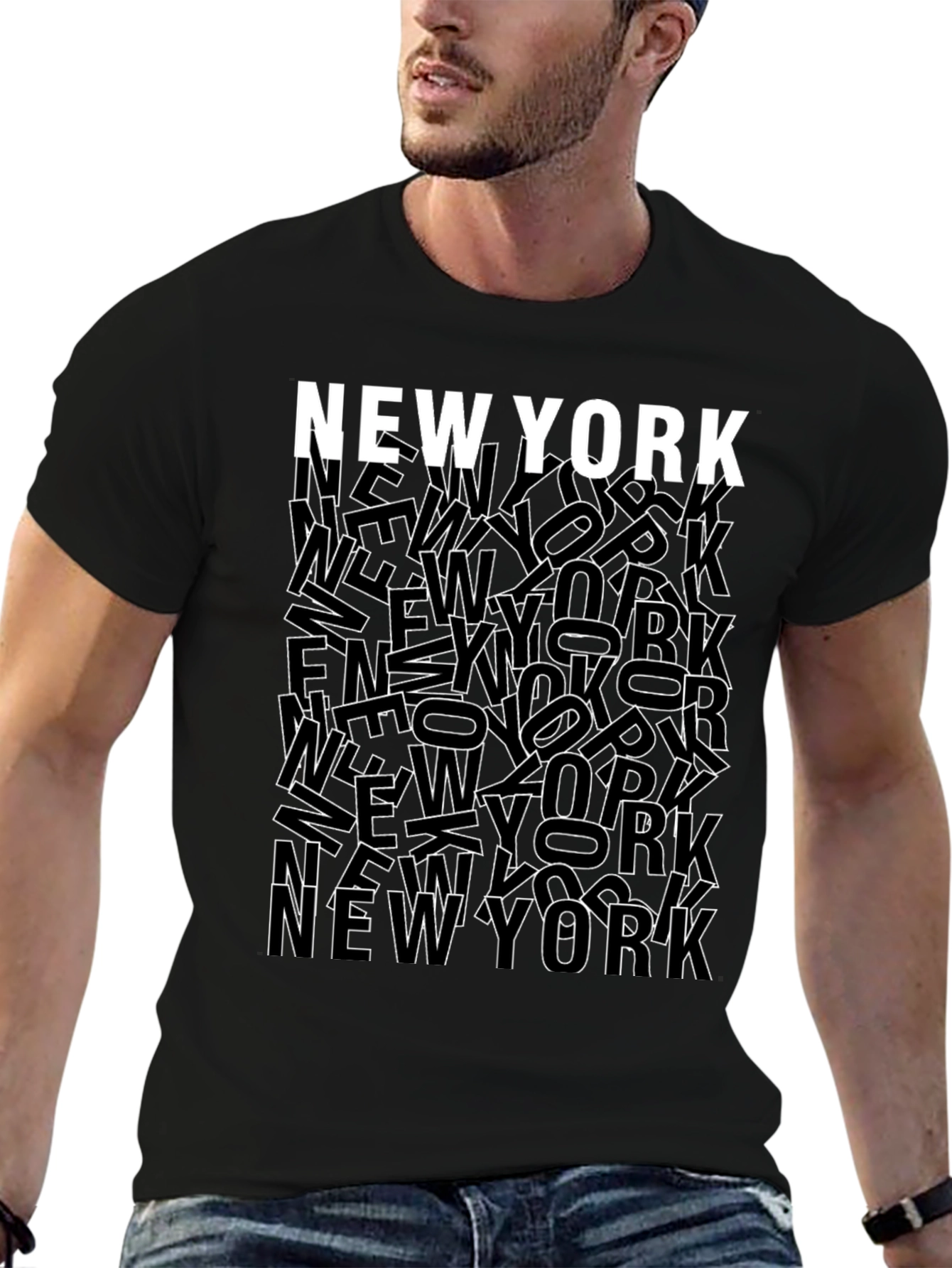 Black New York City Graphic Print Crew Neck T-Shirt view 6