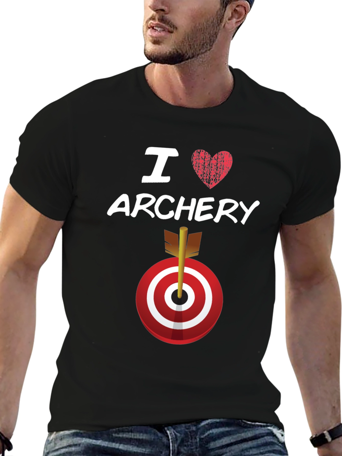 Black I Love Archery T-Shirt Target Arrow Graphic Tee view 6