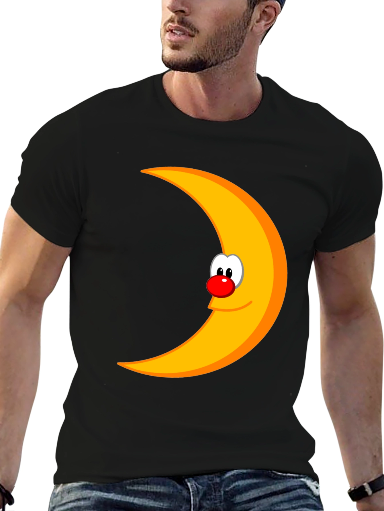 Black Funny Moon Face Graphic Black T-Shirt view 6