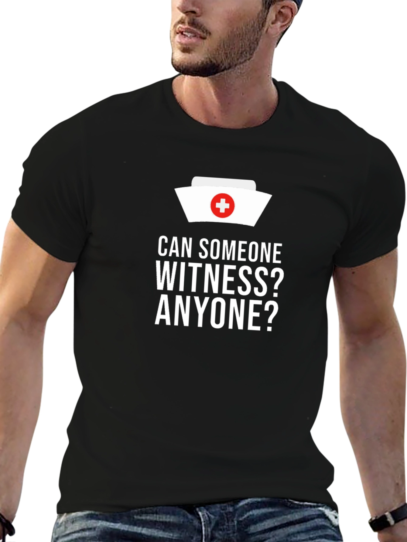 Black Can Someone Witness? Nurse Humor T-Shirt view 6