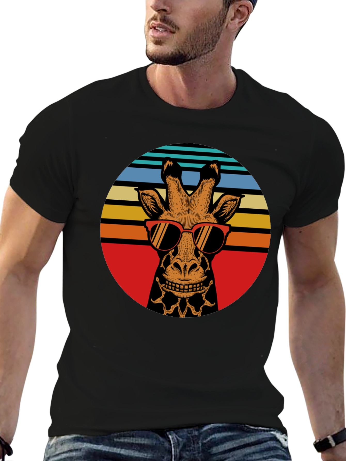 Black Retro Giraffe Sunglasses Graphic Tee view 6