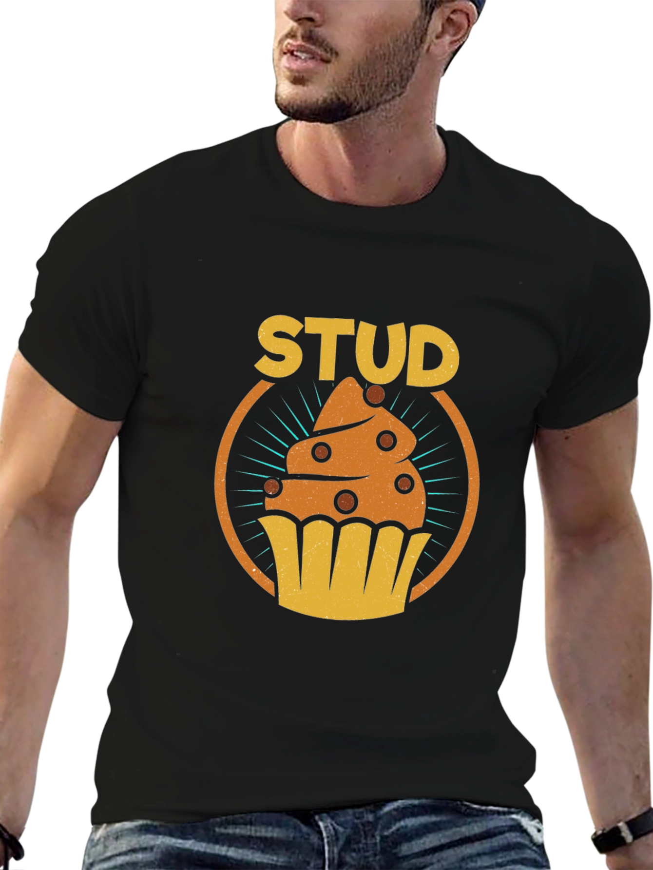 Black Stud Muffin Graphic Tee - Novelty Men's T-Shirt view 6