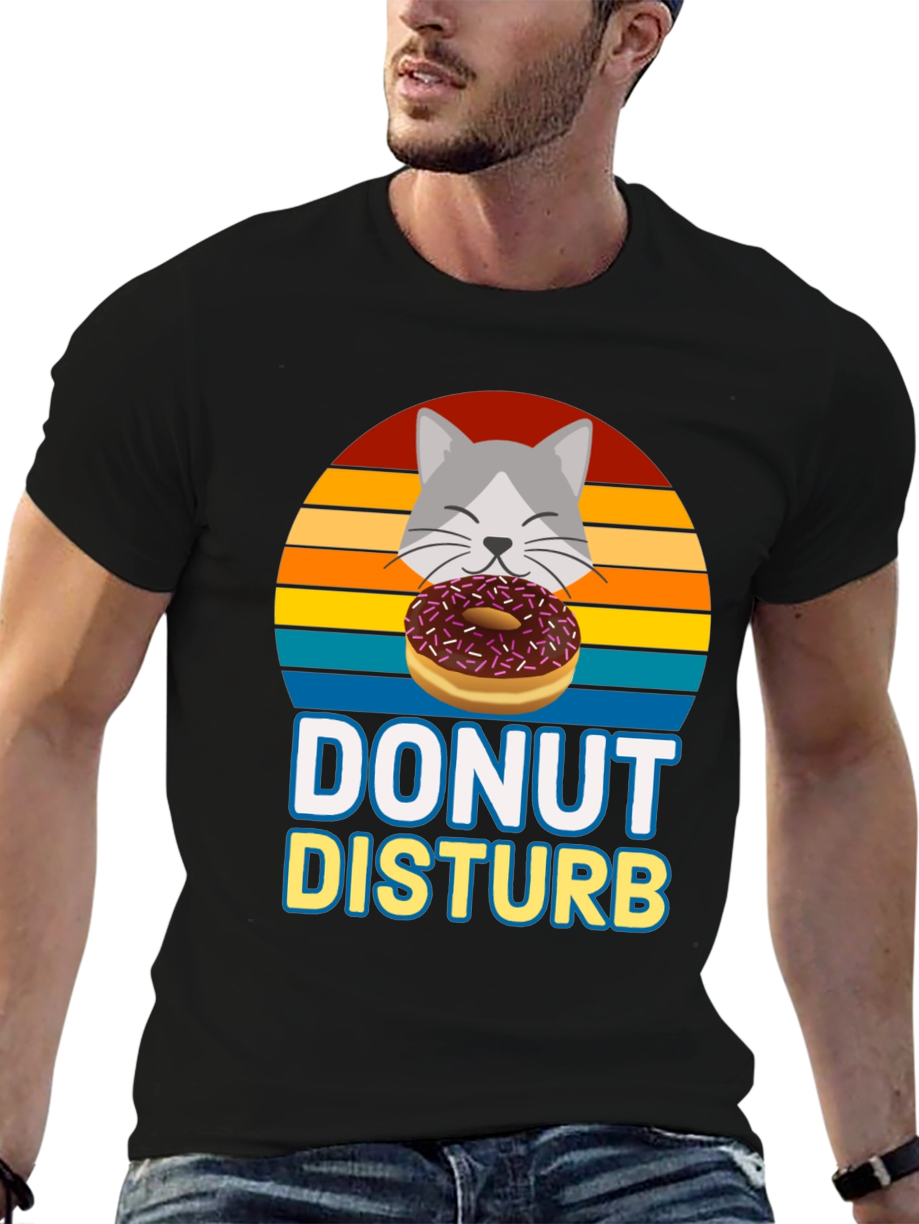 Black Donut Disturb Cat T-Shirt view 6