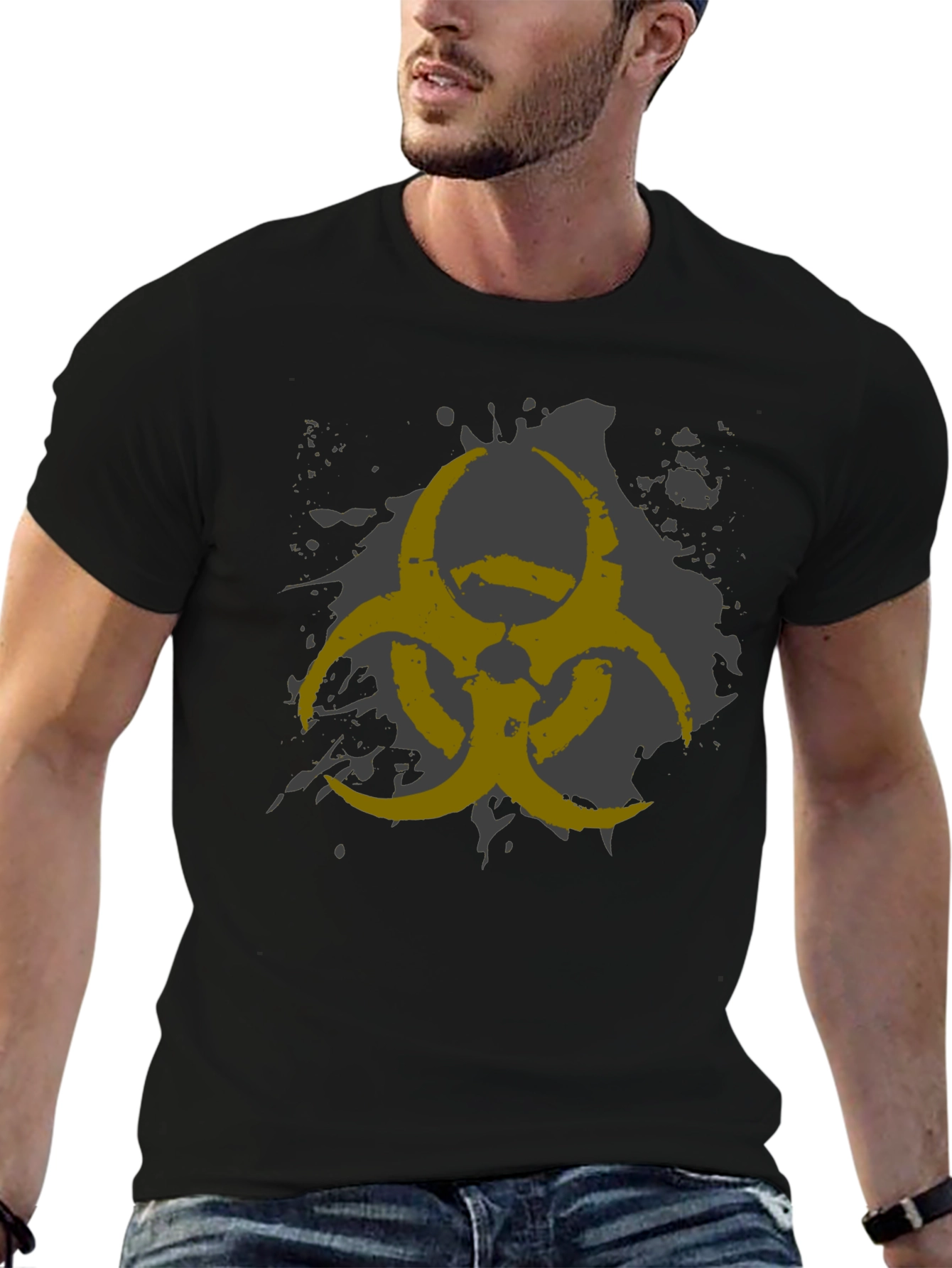 Black Biohazard Symbol Graphic Print Men's Black T-Shirt view 6