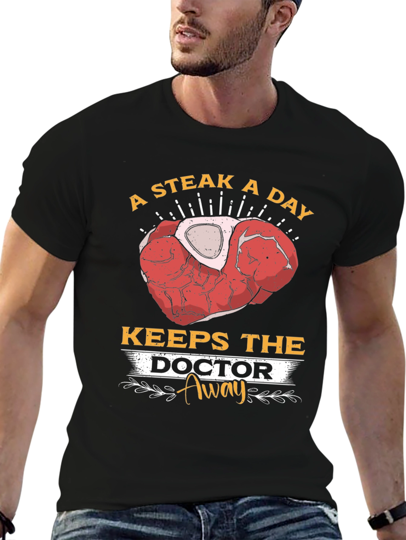 Black Steak A Day Keeps The Doctor Away T-Shirt view 6