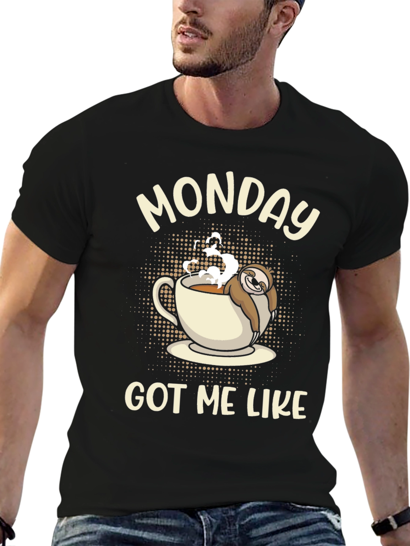 Black Monday Sloth Coffee T-Shirt view 6