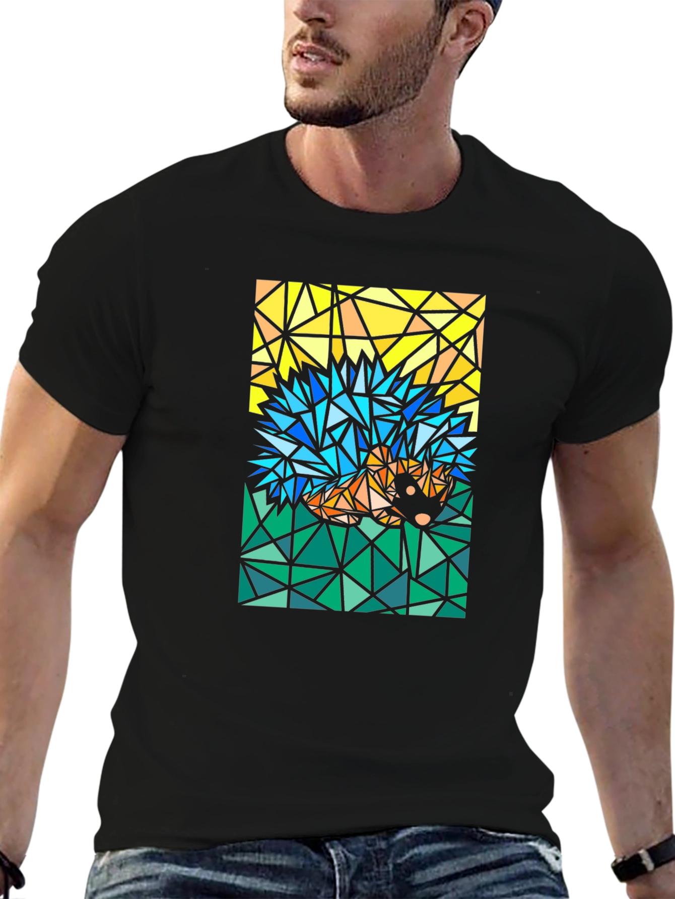 Black Abstract Hedgehog T-Shirt - Geometric Style view 6