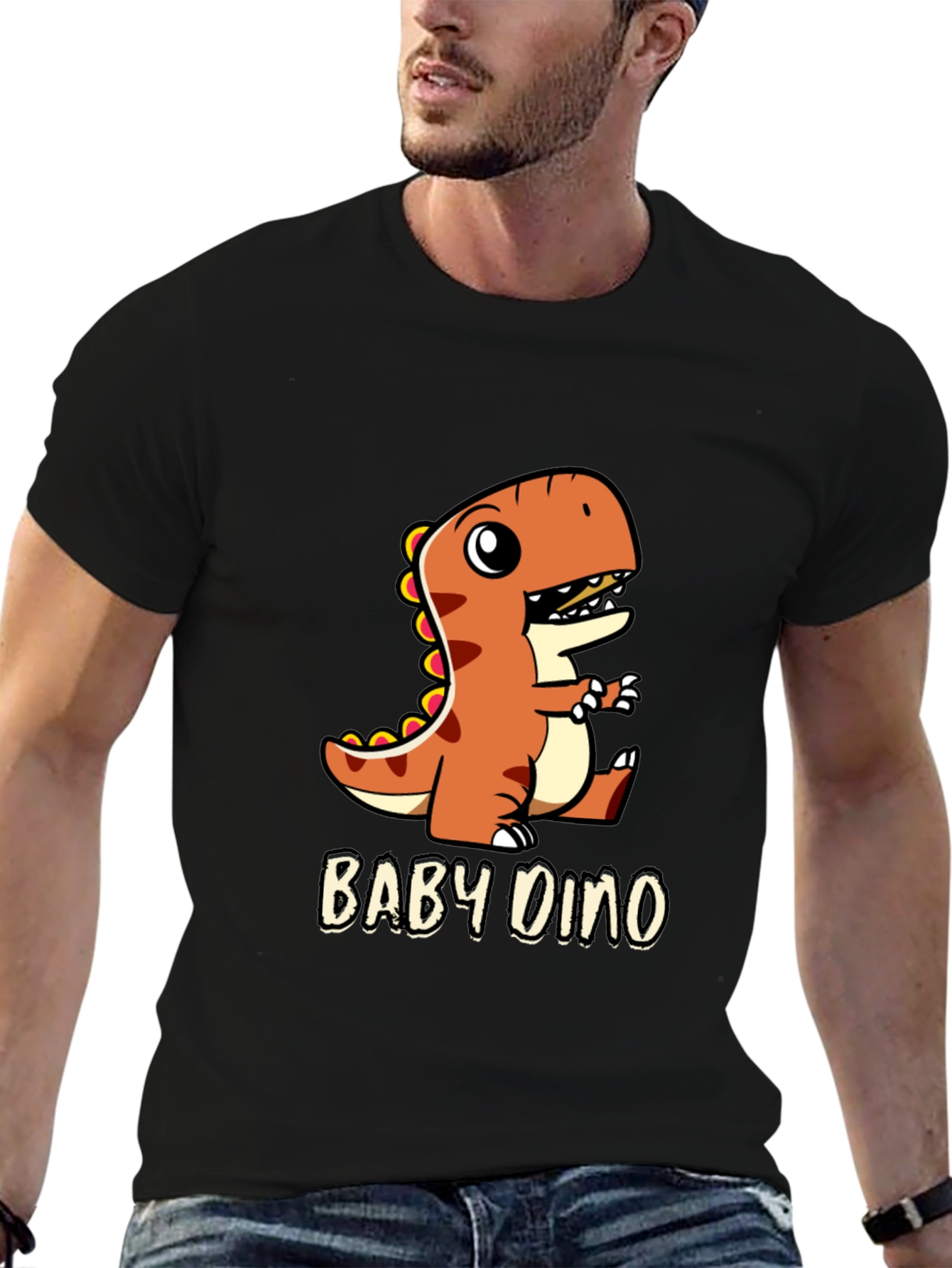 Black Cute Baby Dino Black T-Shirt view 6