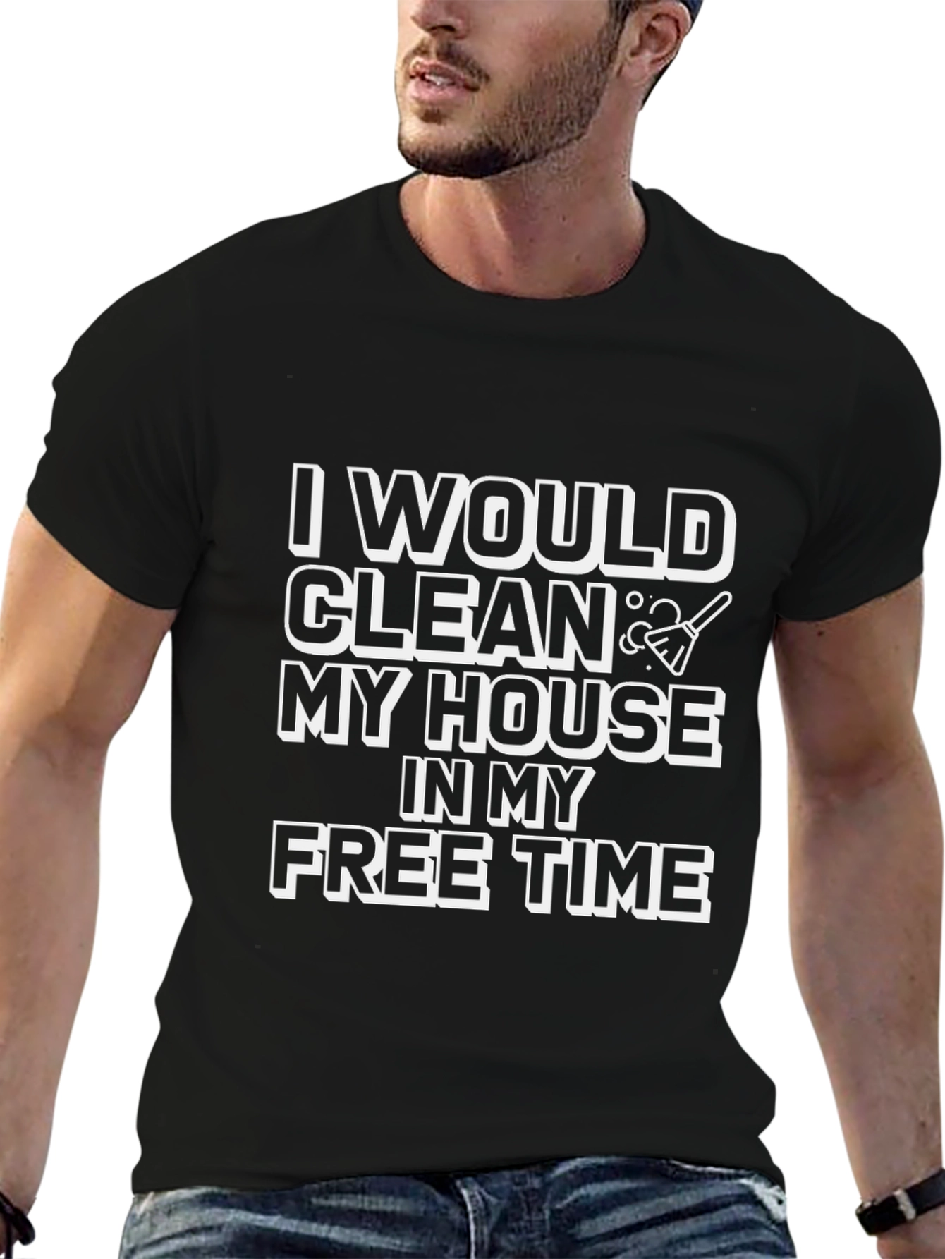 Black Funny Cleaning T-Shirt - I Would Clean view 6