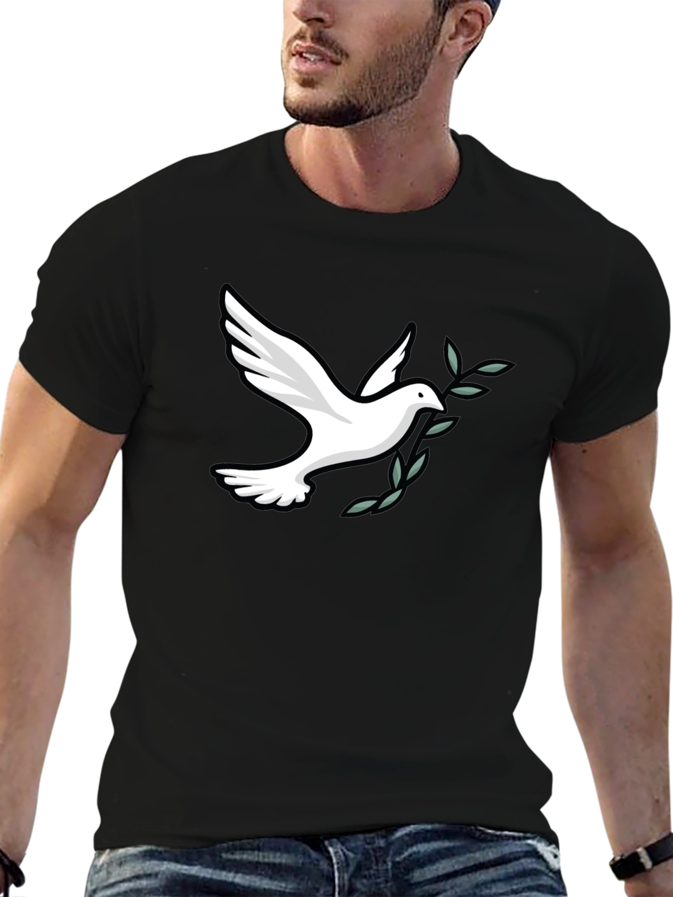 Black Peace Dove Graphic Tee - Soft Black Cotton Blend view 6