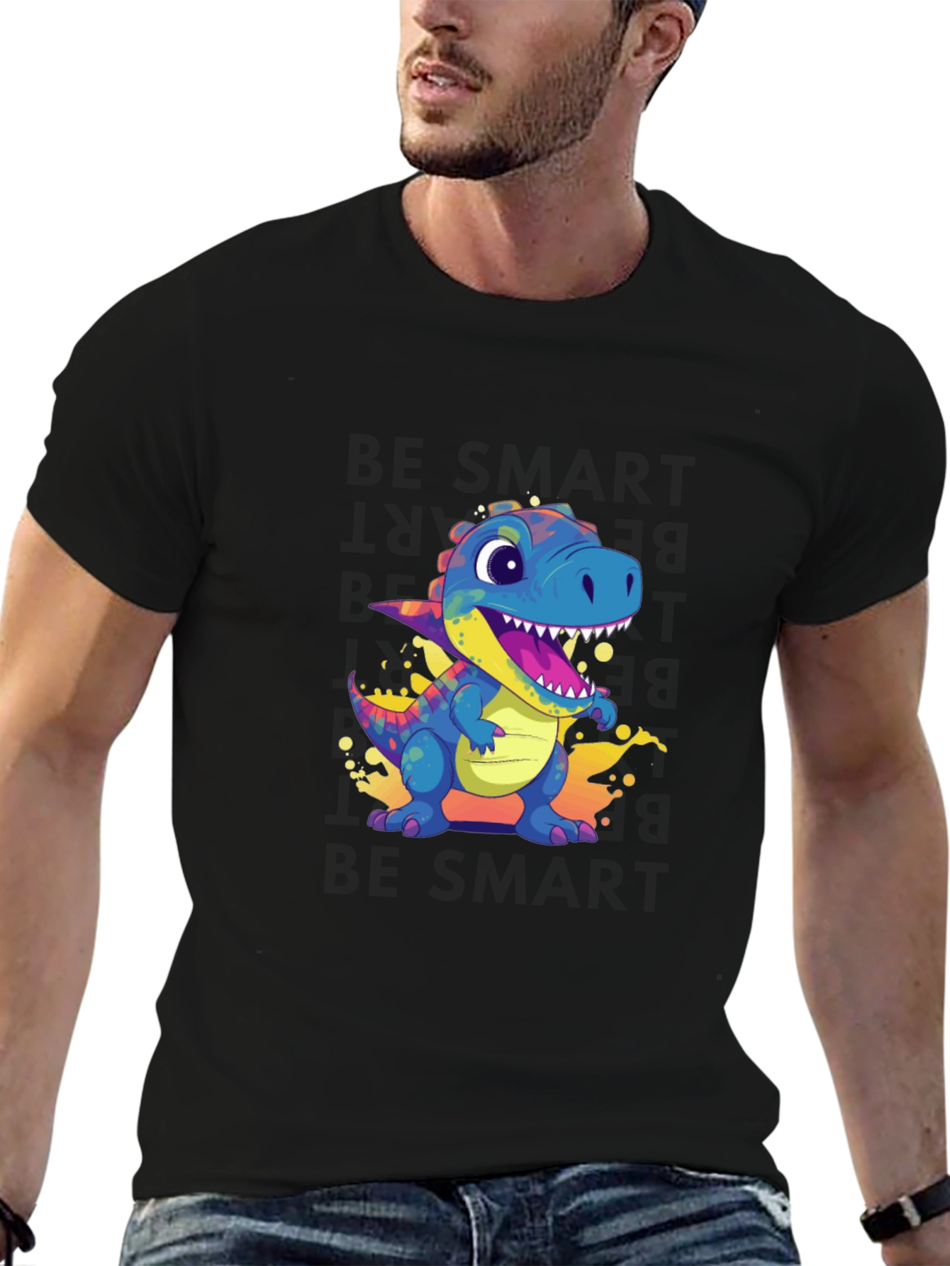 Black Cartoon Dinosaur Black T-Shirt view 6
