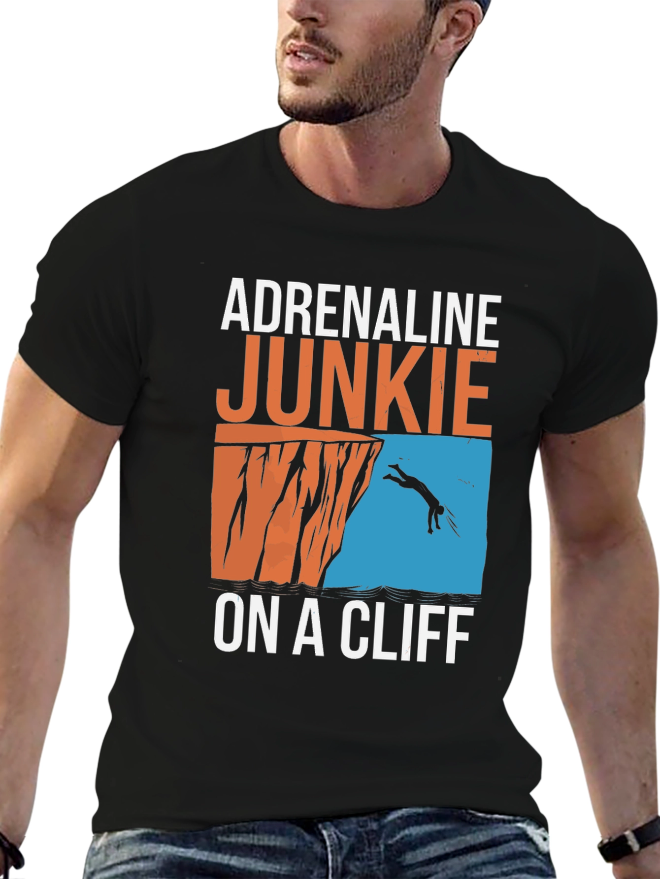Black Adrenaline Junkie On A Cliff T-Shirt - Black view 6