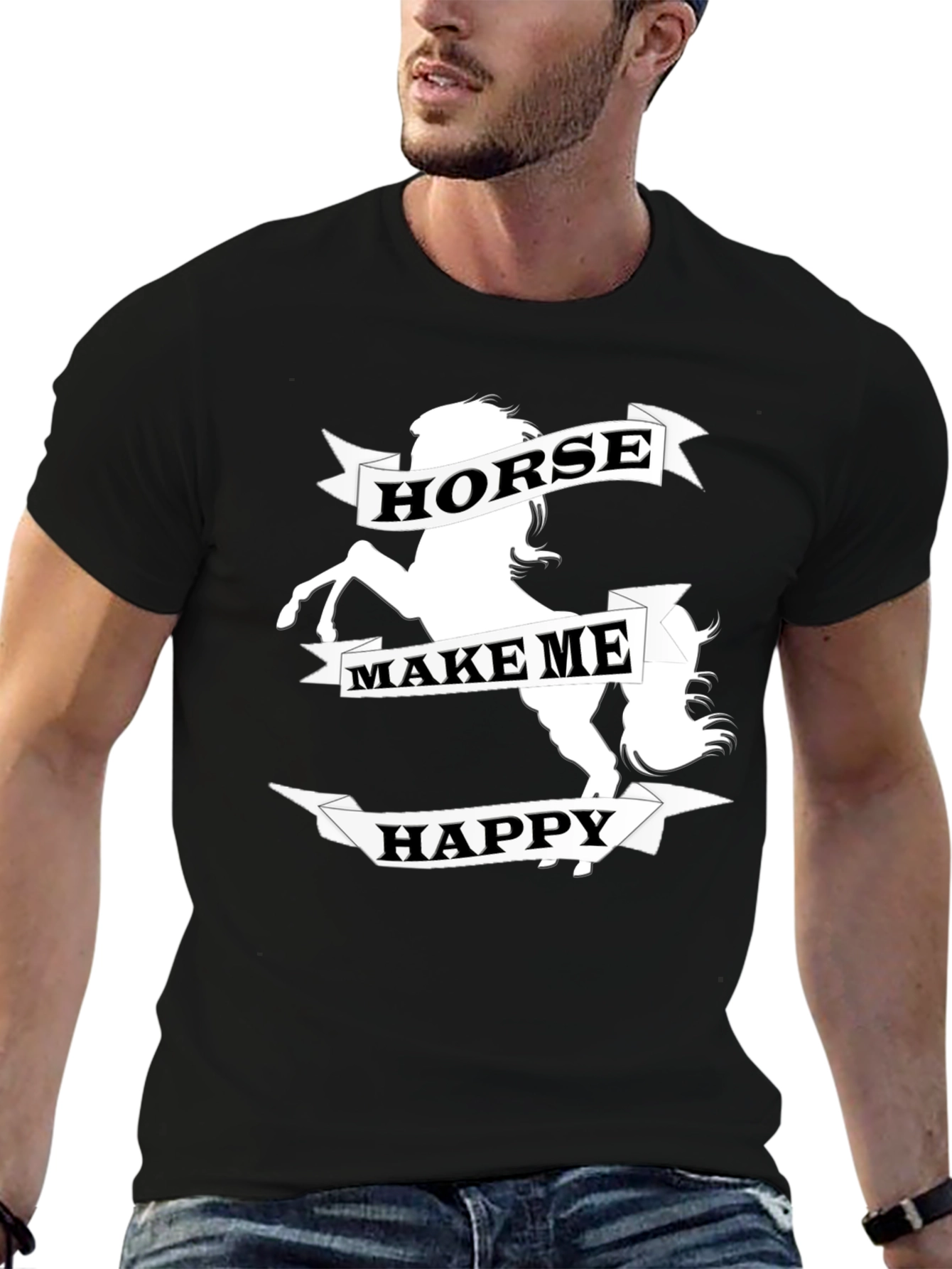 Black Horse Make Me Happy Graphic Tee - Black view 6