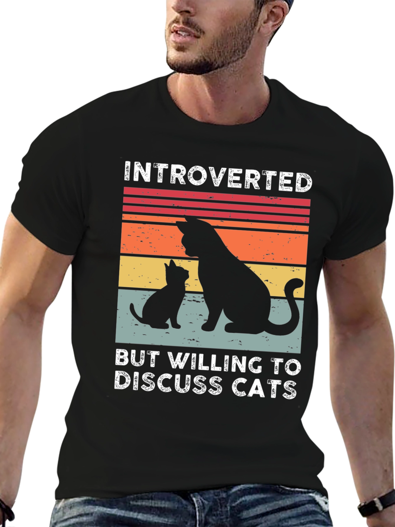 Black Introverted Cat Lover Tee - Discuss Cats! Unisex Shirt view 6