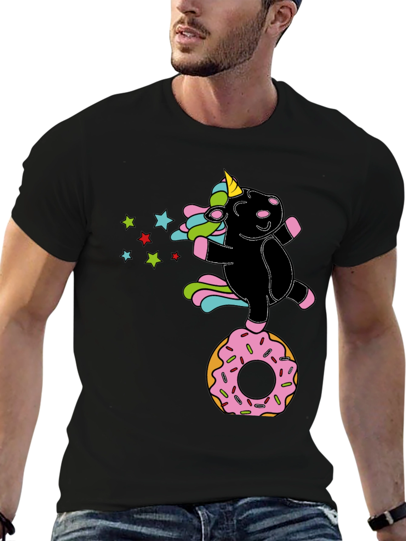Black Unicorn Donut Black T-Shirt Fun Design view 6