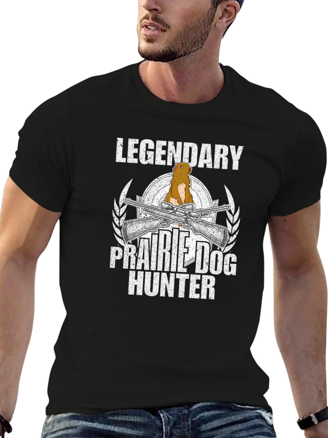 Black Legendary Prairie Dog Hunter Graphic T-Shirt view 6