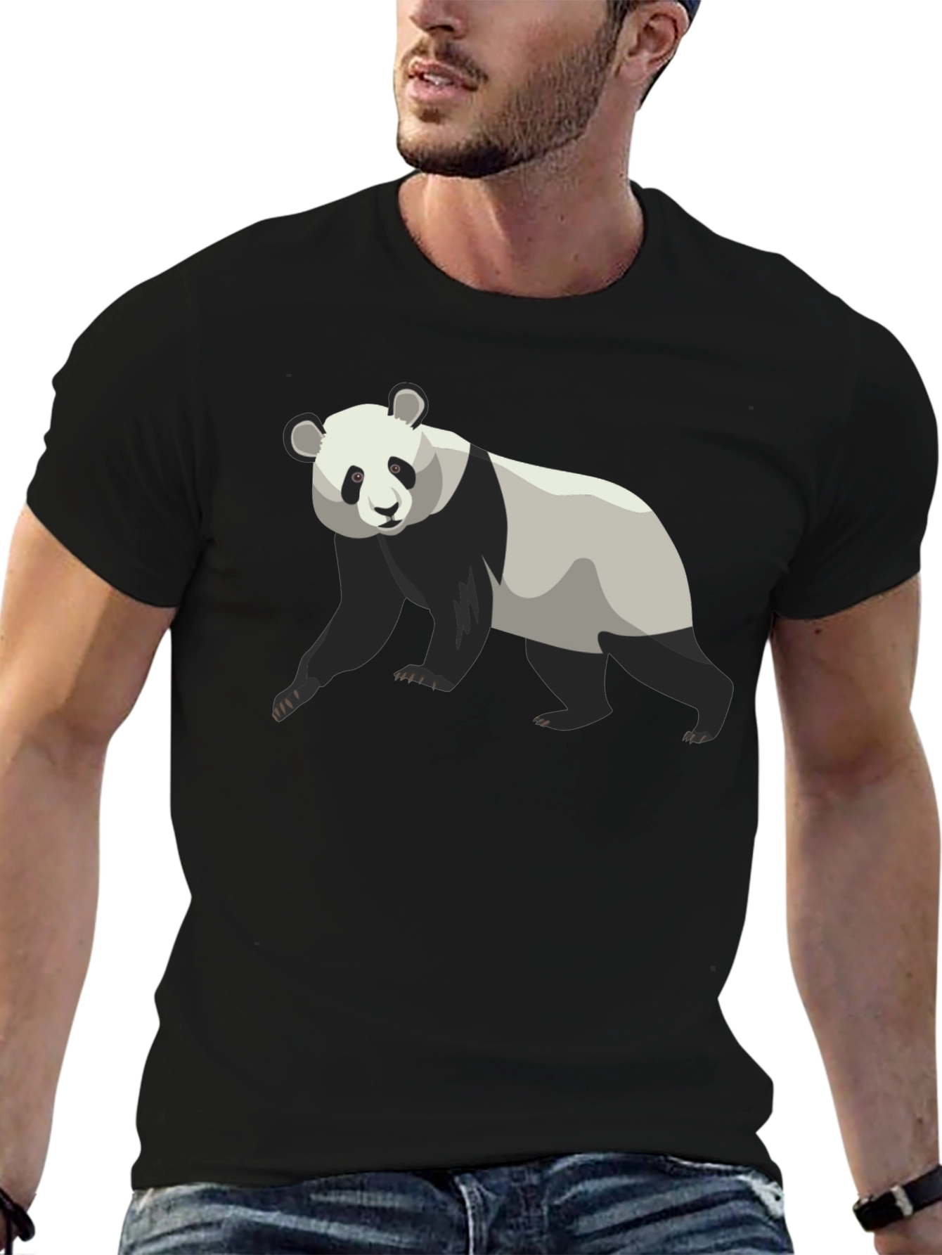 Black Panda Bear Graphic Tee - Black Cotton T-Shirt view 6