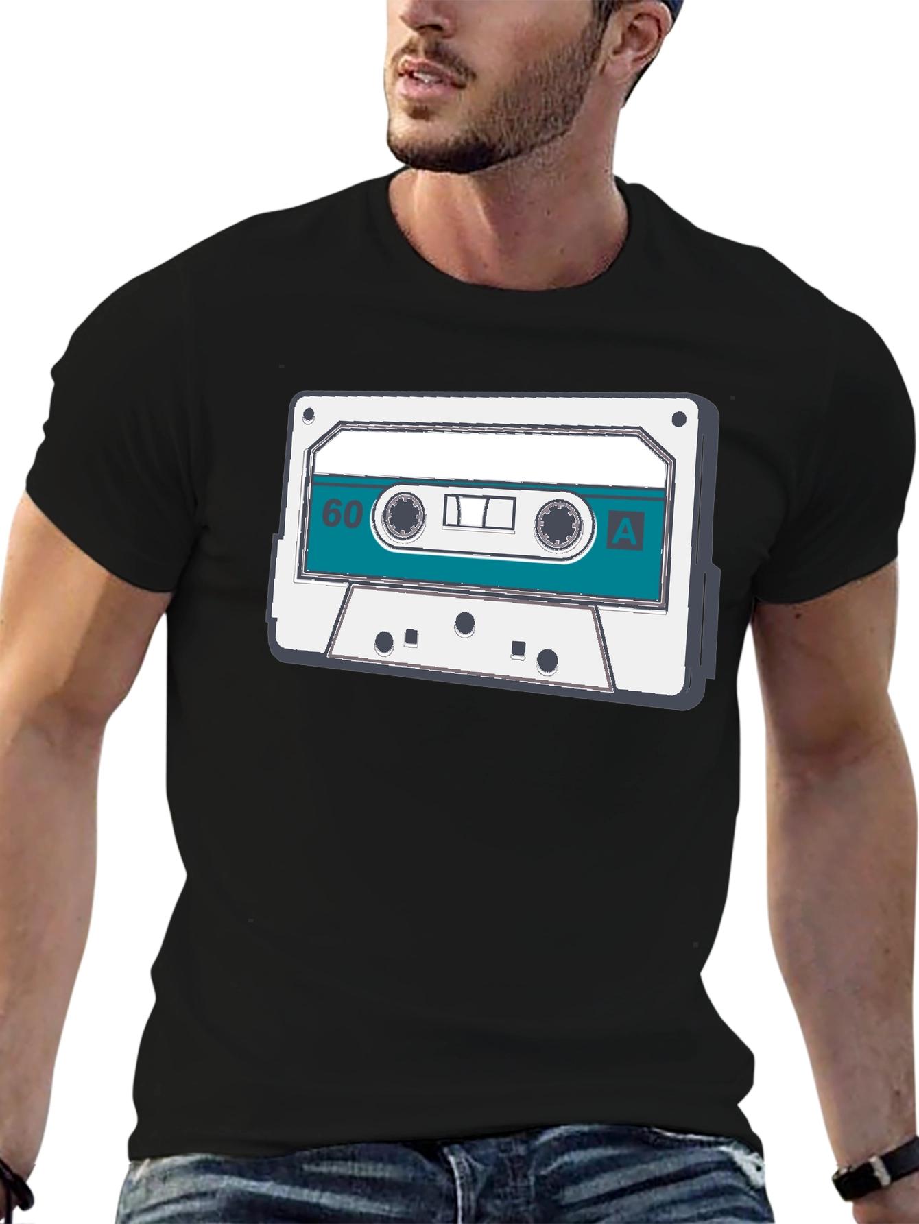 Black Retro Cassette Tape Graphic Tee - Vintage Music Lover Shirt view 6