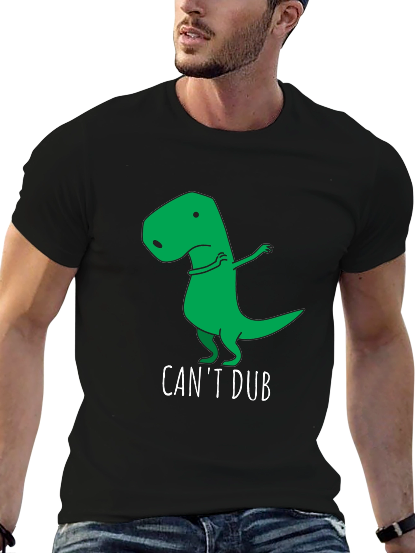 Black Funny "Can't Dub" Dinosaur T-Shirt view 6