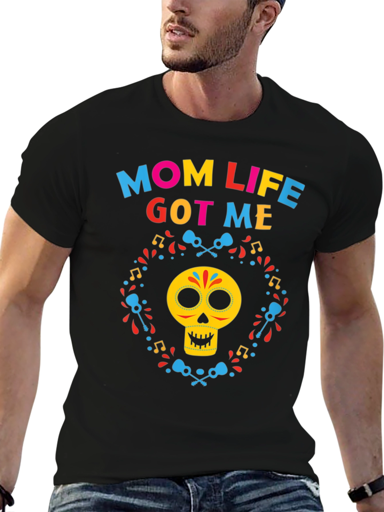 Black Mom Life Got Me Day of the Dead T-Shirt view 6