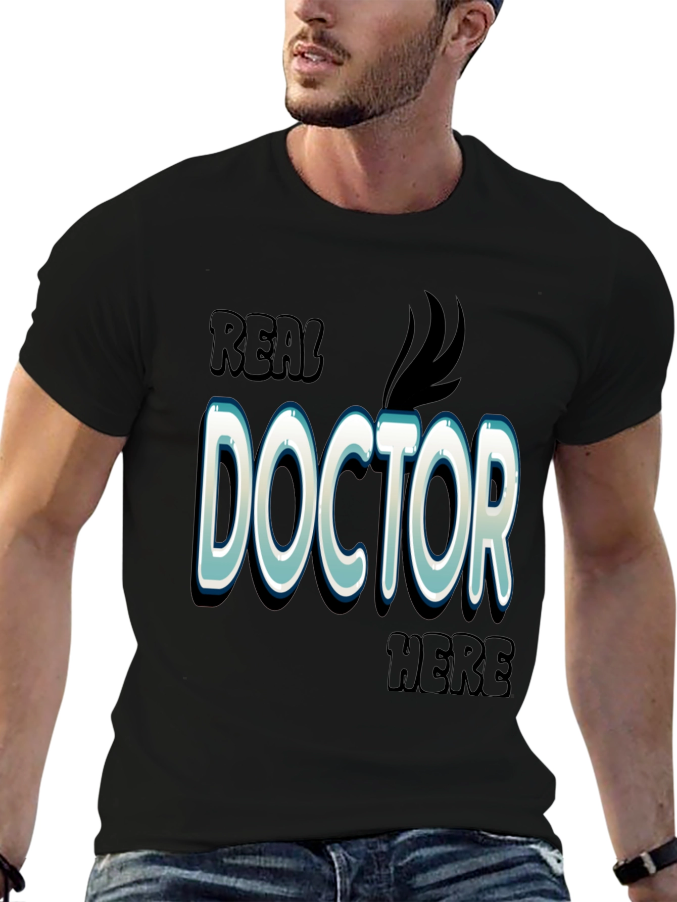 Black Real Doctor Here Black Cotton Graphic T-Shirt view 6